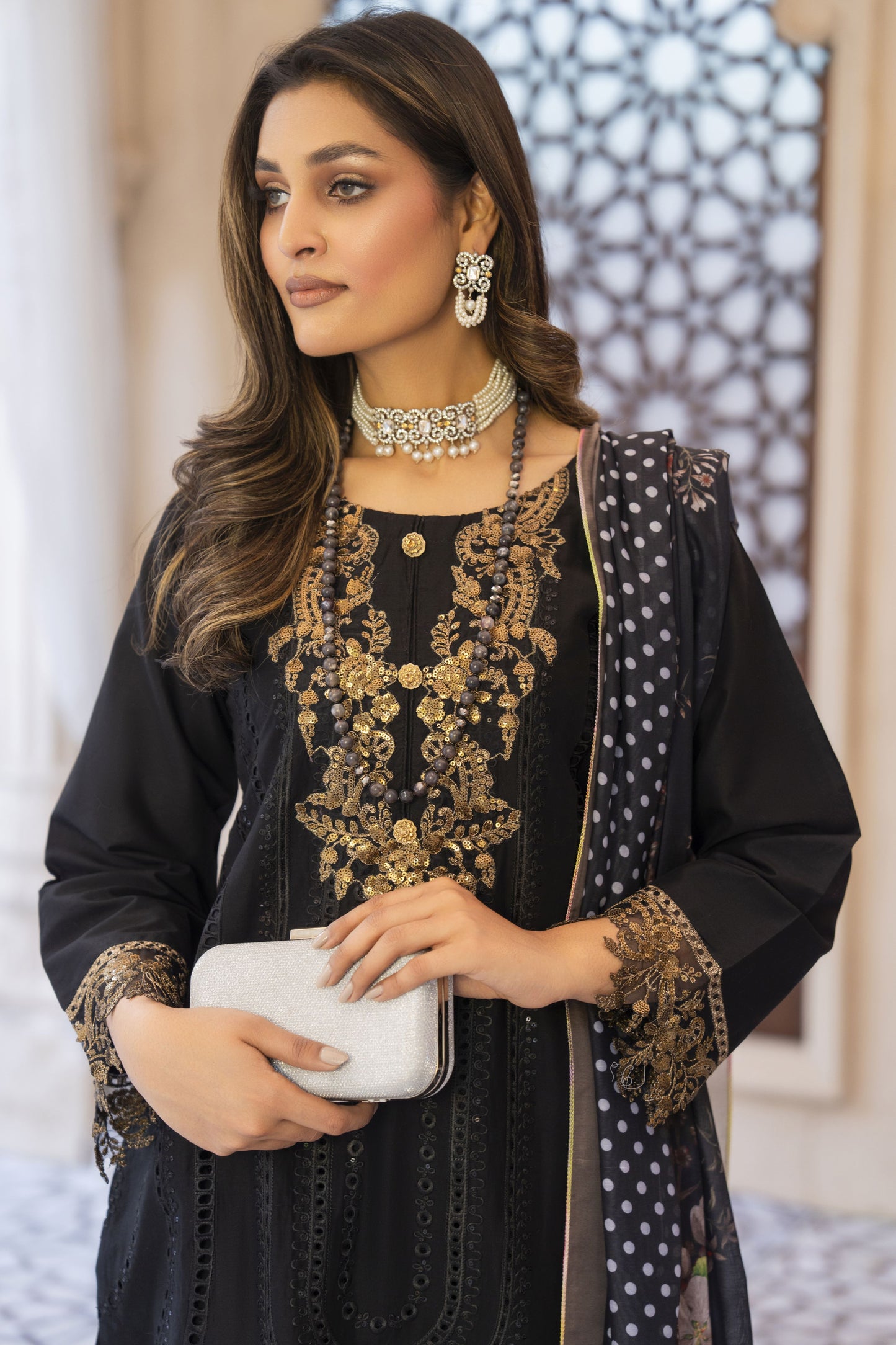 Black Gold Ready to Wear 3 Pcs Embroidered Dress