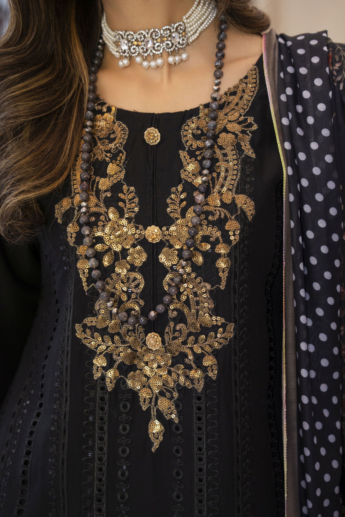 Black Gold Ready to Wear 3 Pcs Embroidered Dress