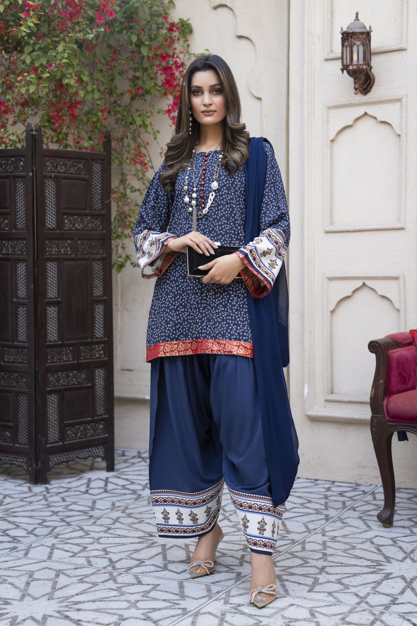 Navy Classic Ready to Wear 3 Pcs Farshi Shalwar Dress