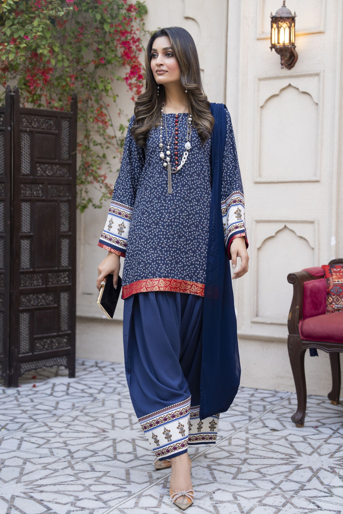 Navy Classic Ready to Wear 3 Pcs Farshi Shalwar Dress