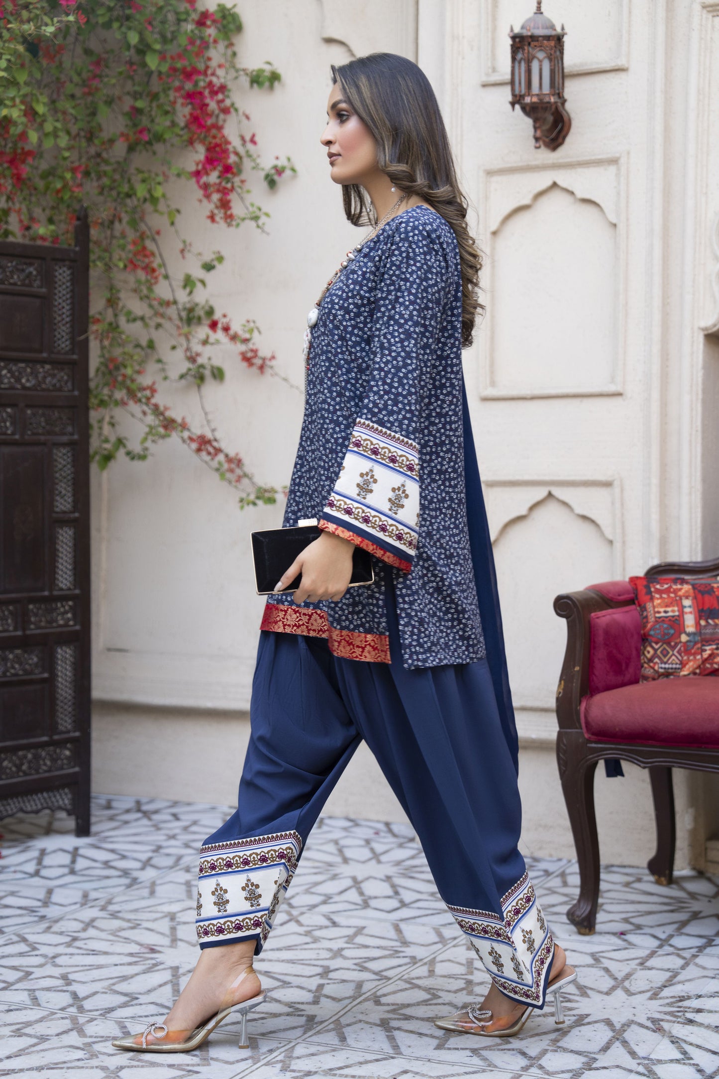 Navy Classic Ready to Wear 3 Pcs Farshi Shalwar Dress