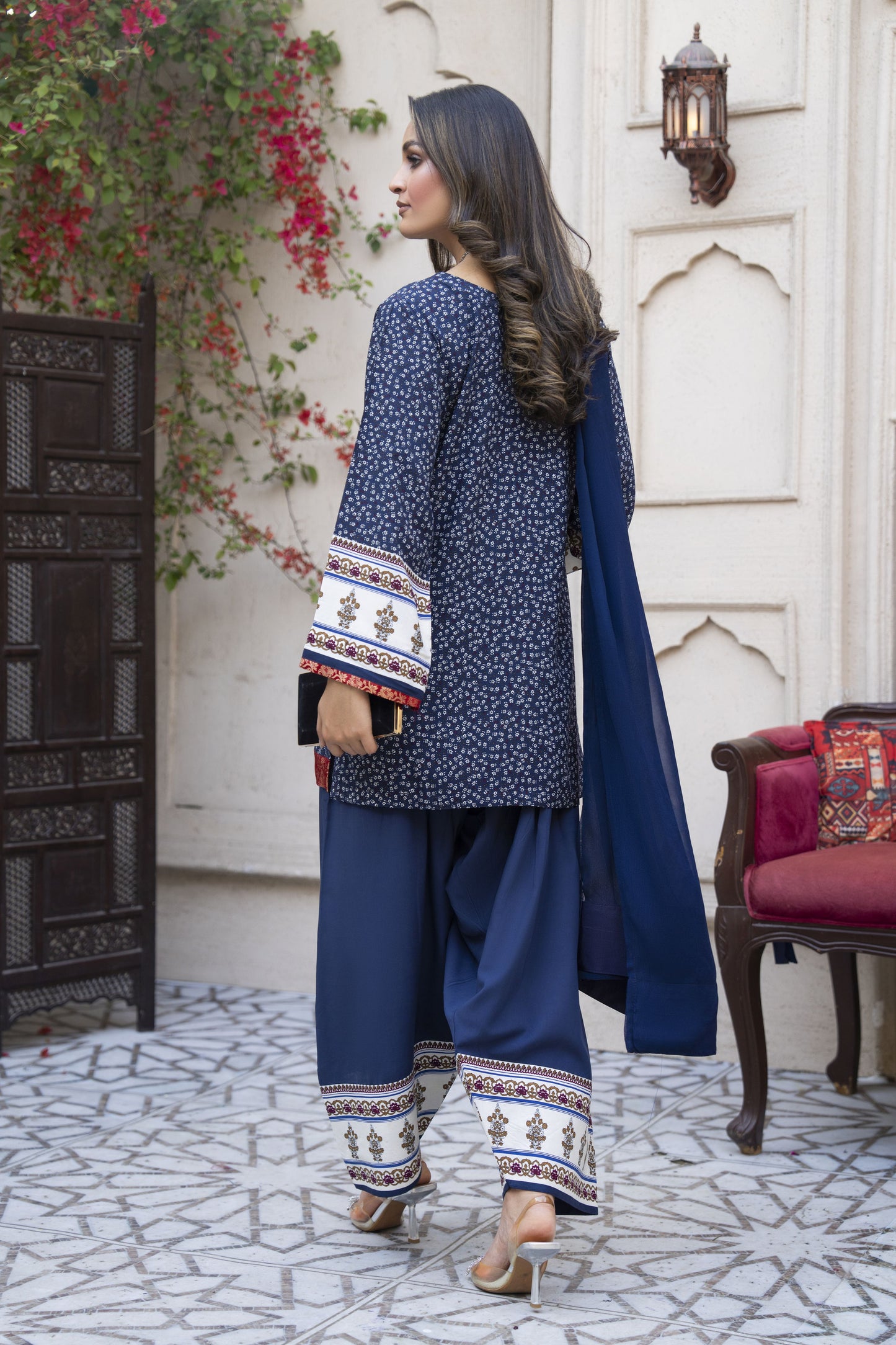 Navy Classic Ready to Wear 3 Pcs Farshi Shalwar Dress
