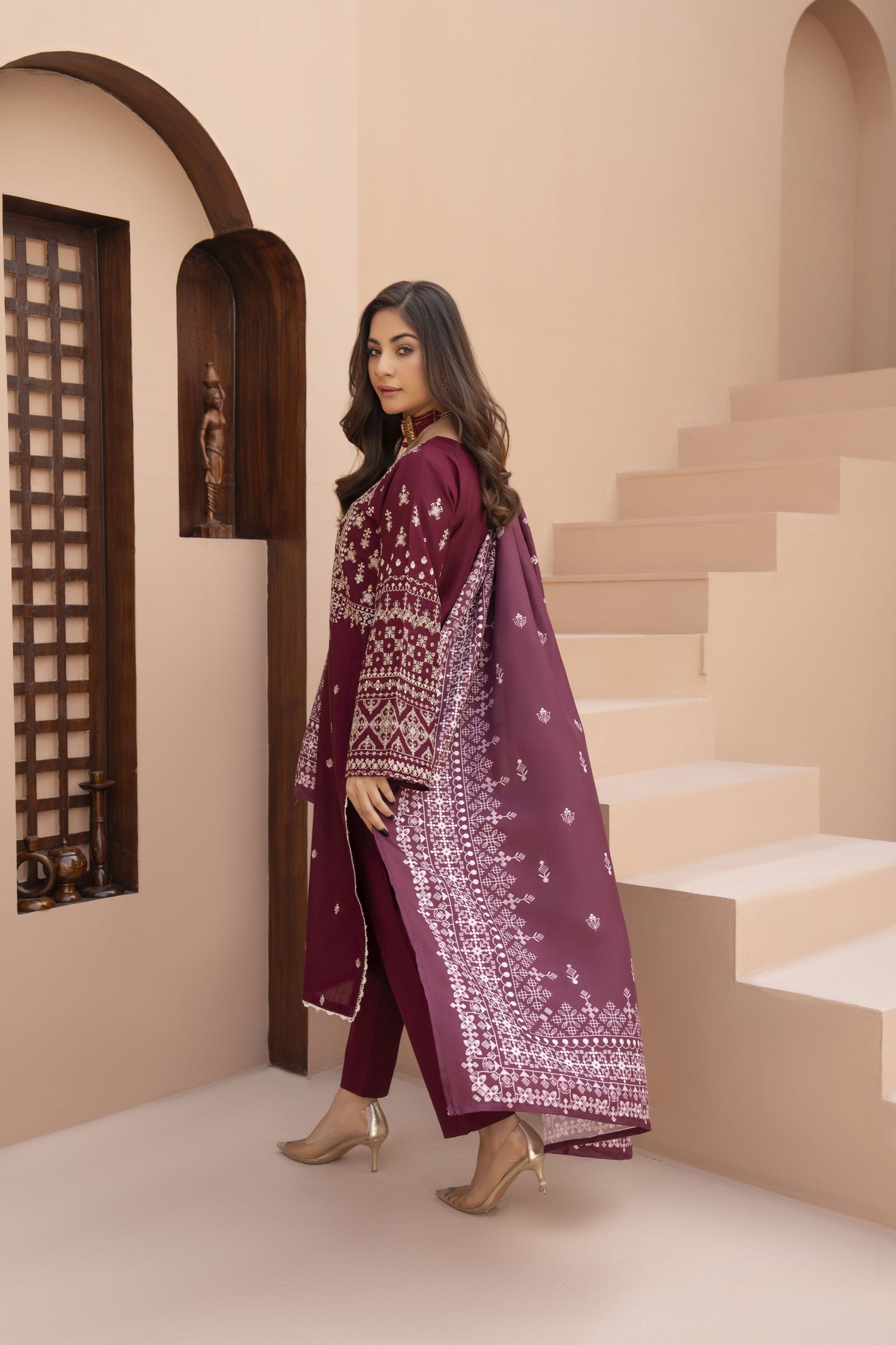 Elysian Threads Ready to Wear 3 Pcs Embroidered Slub Dress