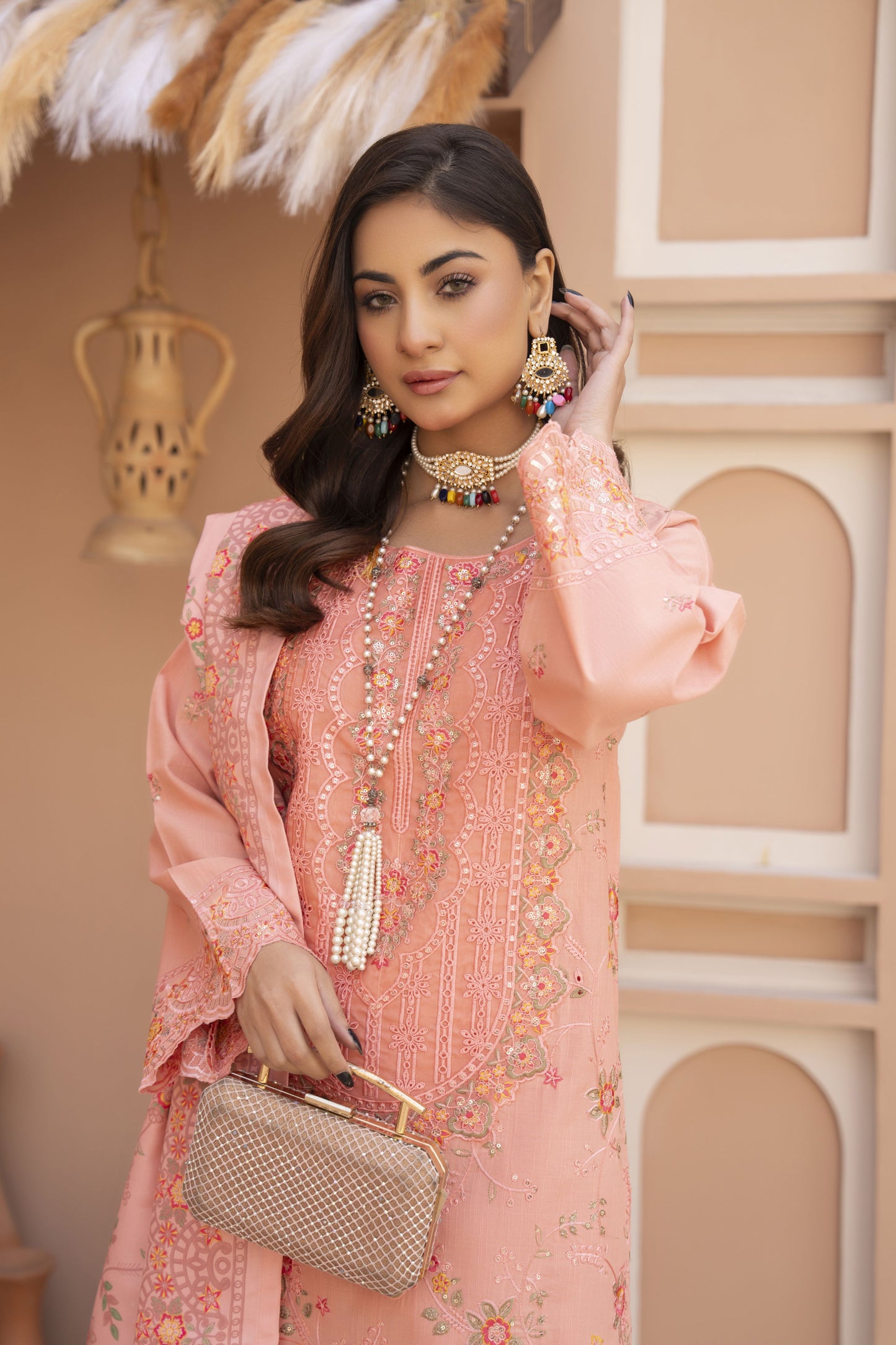 CoraBelle Ready to Wear 3 Pcs Embroidered Slub Dress