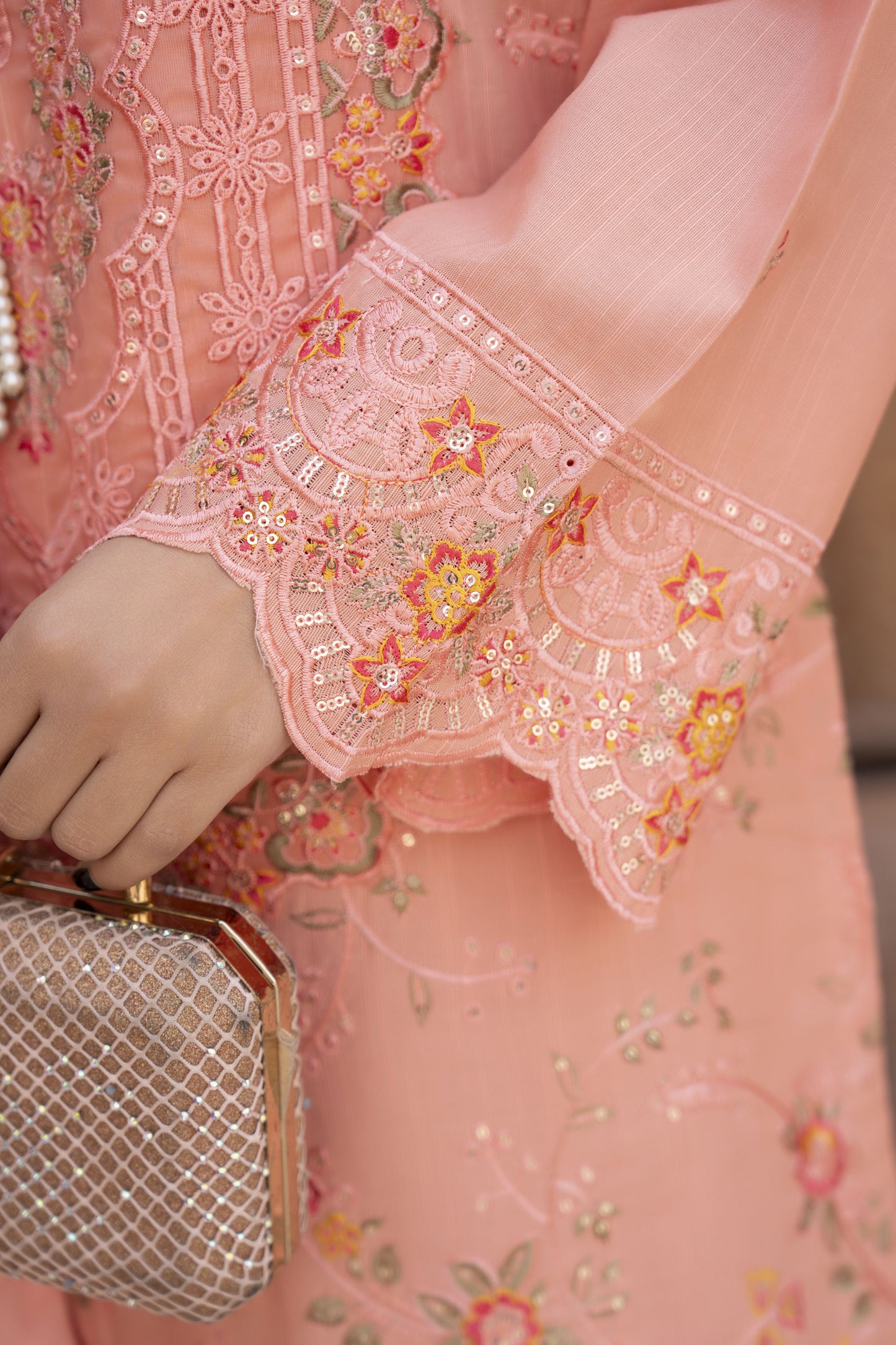 CoraBelle Ready to Wear 3 Pcs Embroidered Slub Dress