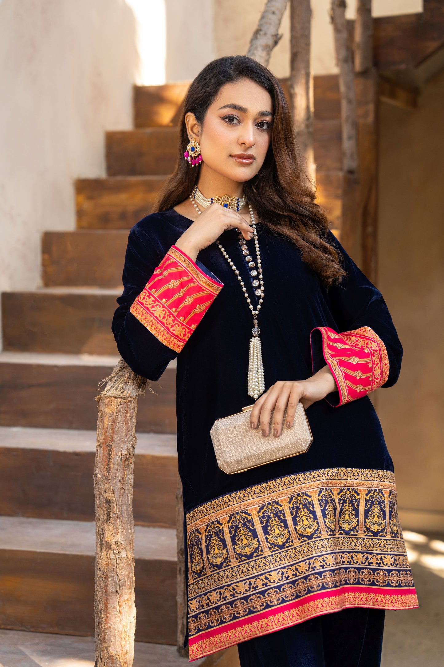 Qalamkar Velvet Ready to Wear 2 Pcs Dres