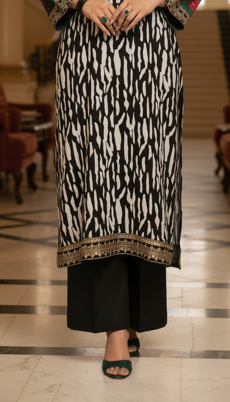 Iznic Black And White Embroidered 2 Pcs Linen Dress