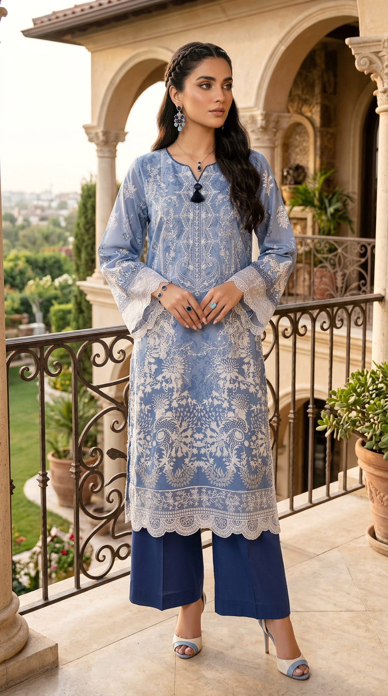 aqua linen dress Deep Ready to Wear 2 Pcs Embroidered – Nina Reve Relaxed and refined, the Waist:31 2026SS A fresh colorblock summer