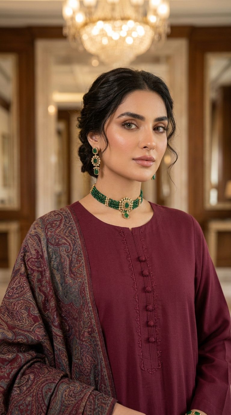 Rabail maroon Kani shawl Ready to Wear 3 Pcs Dress