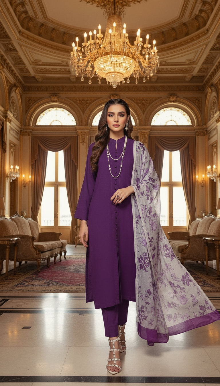 Purple Grace Ready to Wear 3 Pcs Dress with Chiffon dopatta