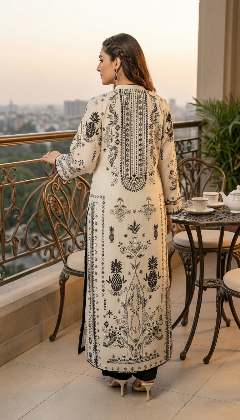 Rafia Off white Ready to Wear 2 Pcs Linen Kaftan