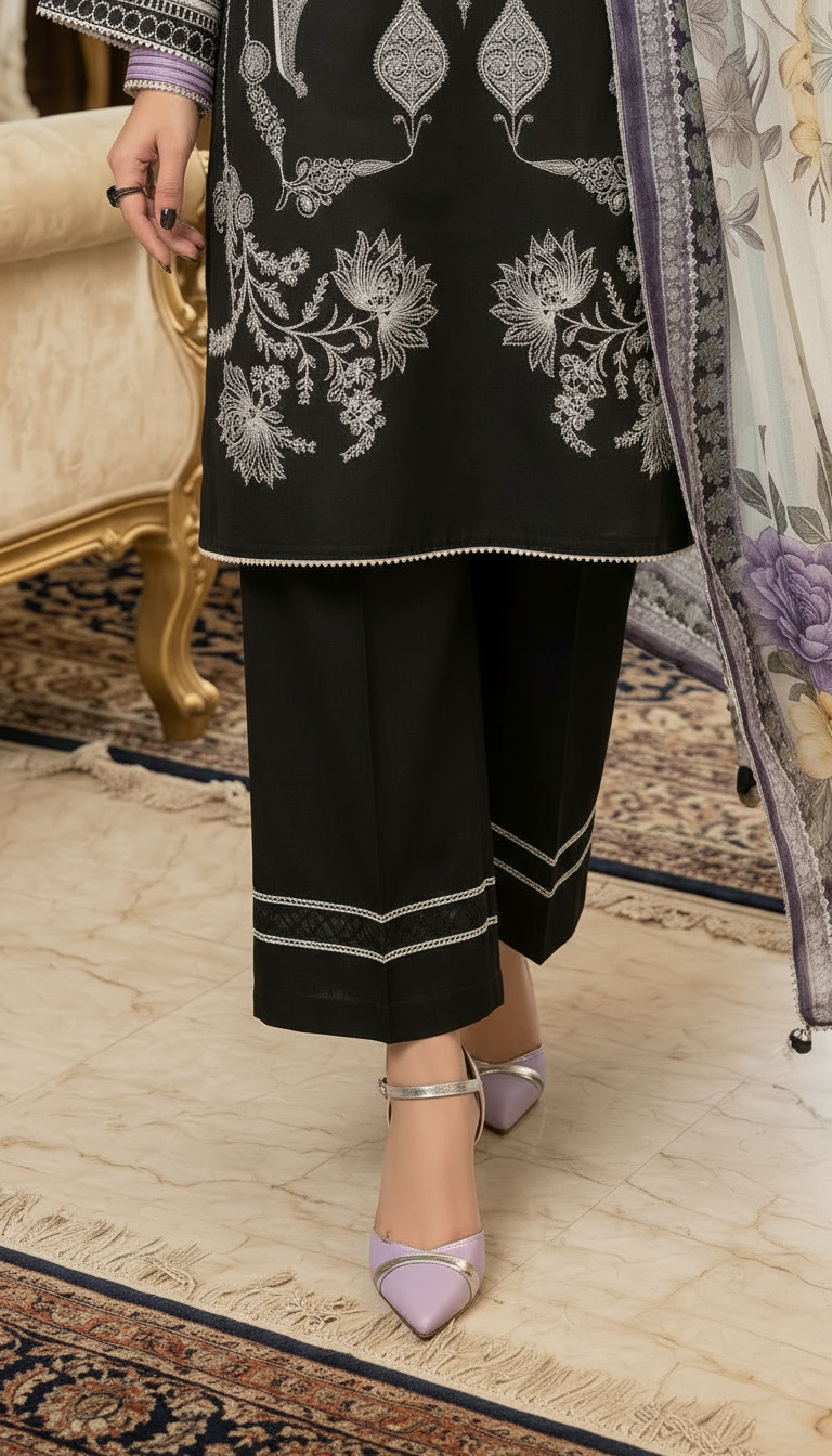 Esha Black Ready to Wear 3 Pcs Dress with Chiffon dopatta