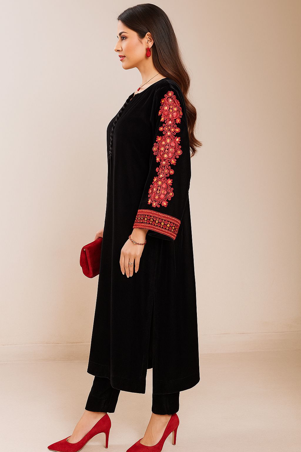 Opera Luxury Velvet 2 Pcs Embroidered Dress
