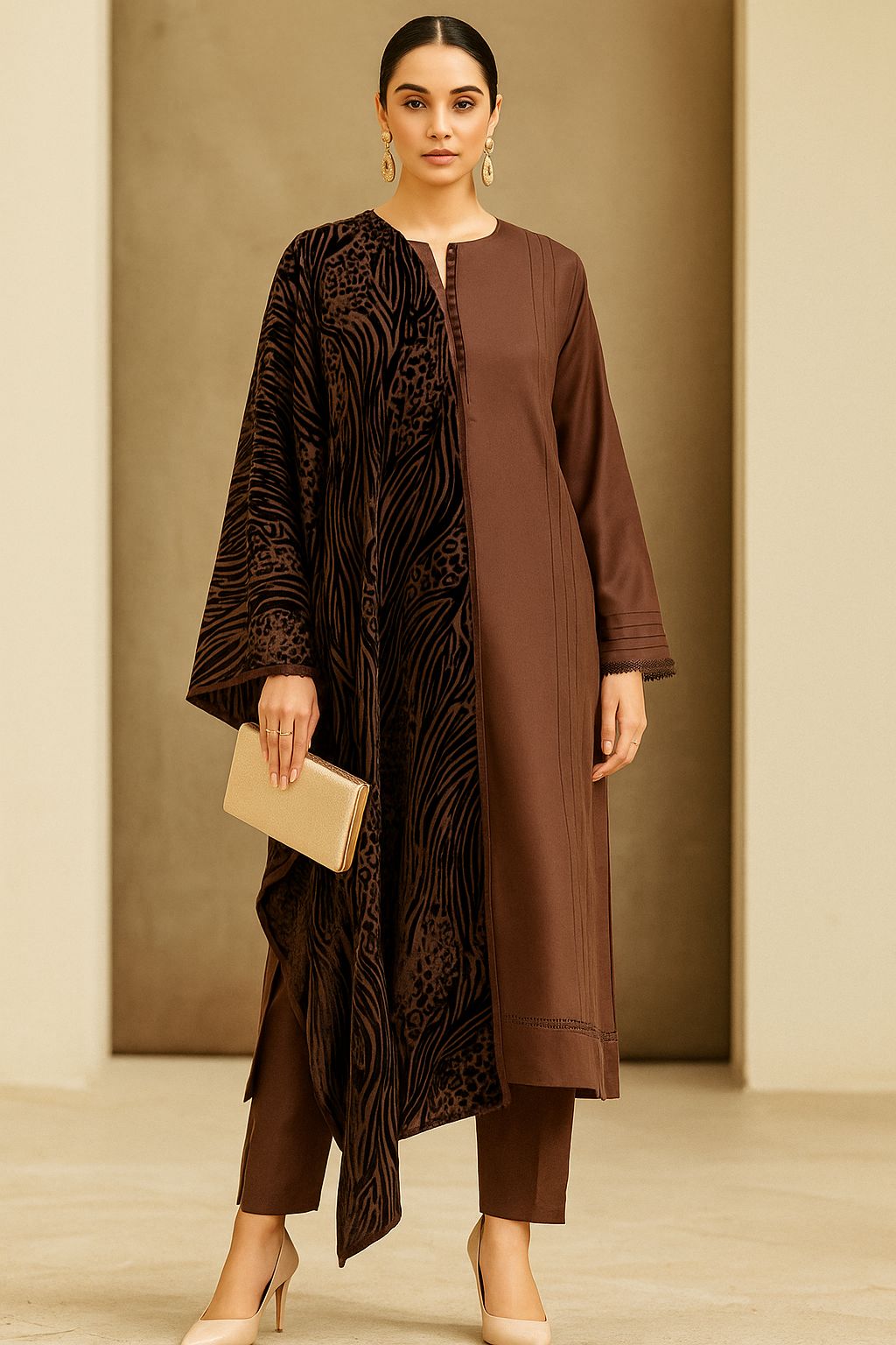 Brown Palachi Ready to Wear 3 Pcs Dress
