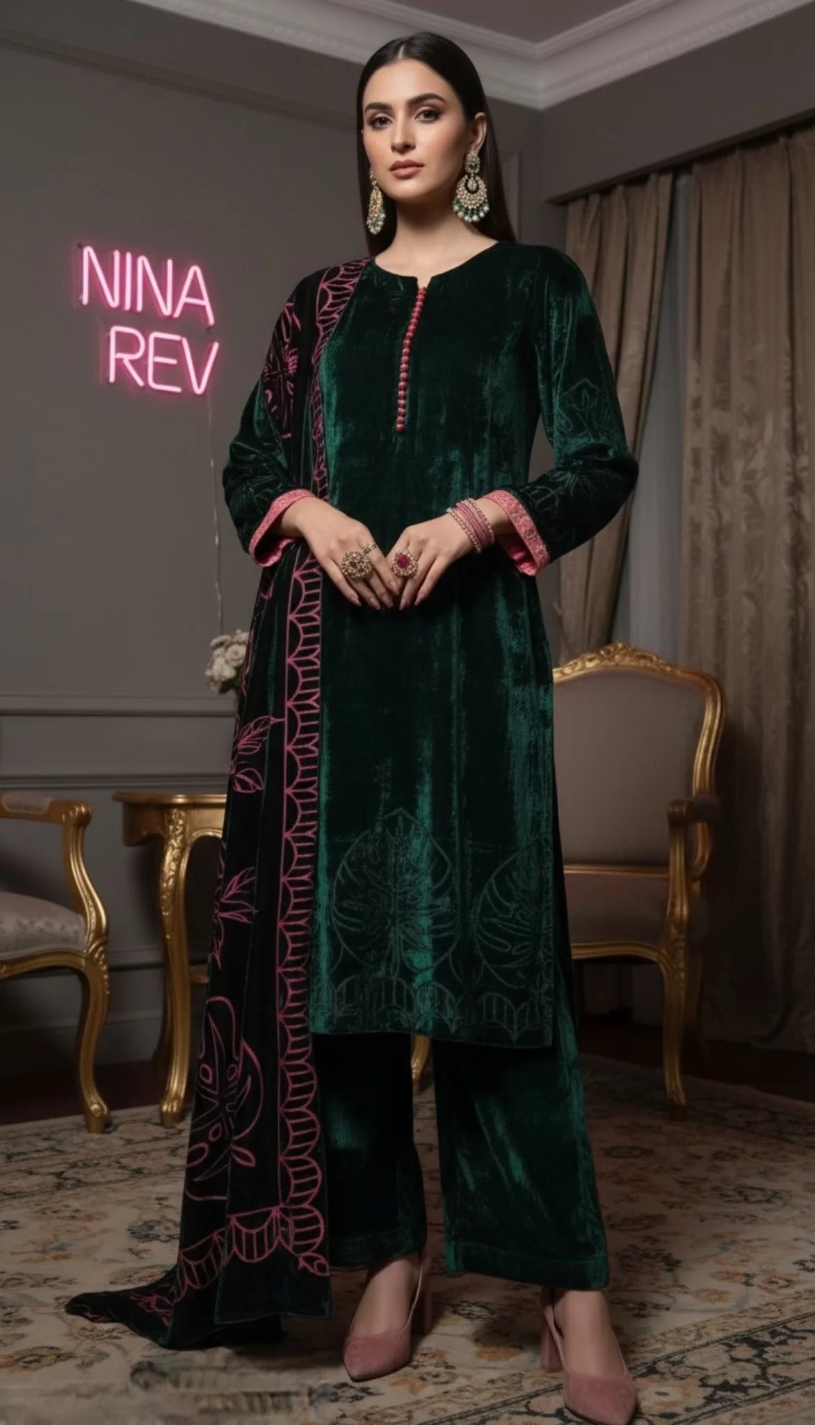 Pakeeza French Velvet Ready to Wear 3 pcs dress with Palachi work