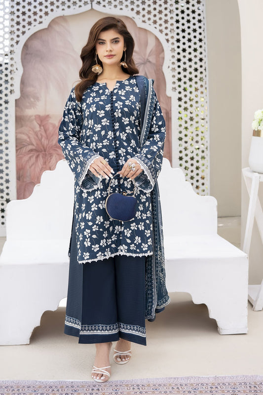 Blue Flower Ready to Wear 3 Pcs Dress