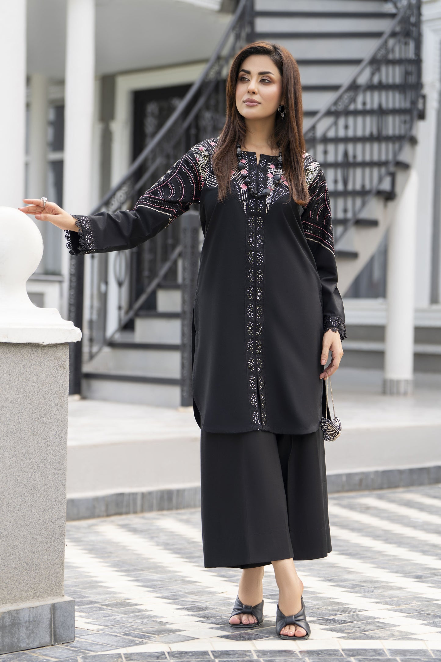 Black Pearl Ready to Wear 2 Pcs Embroidered Dress