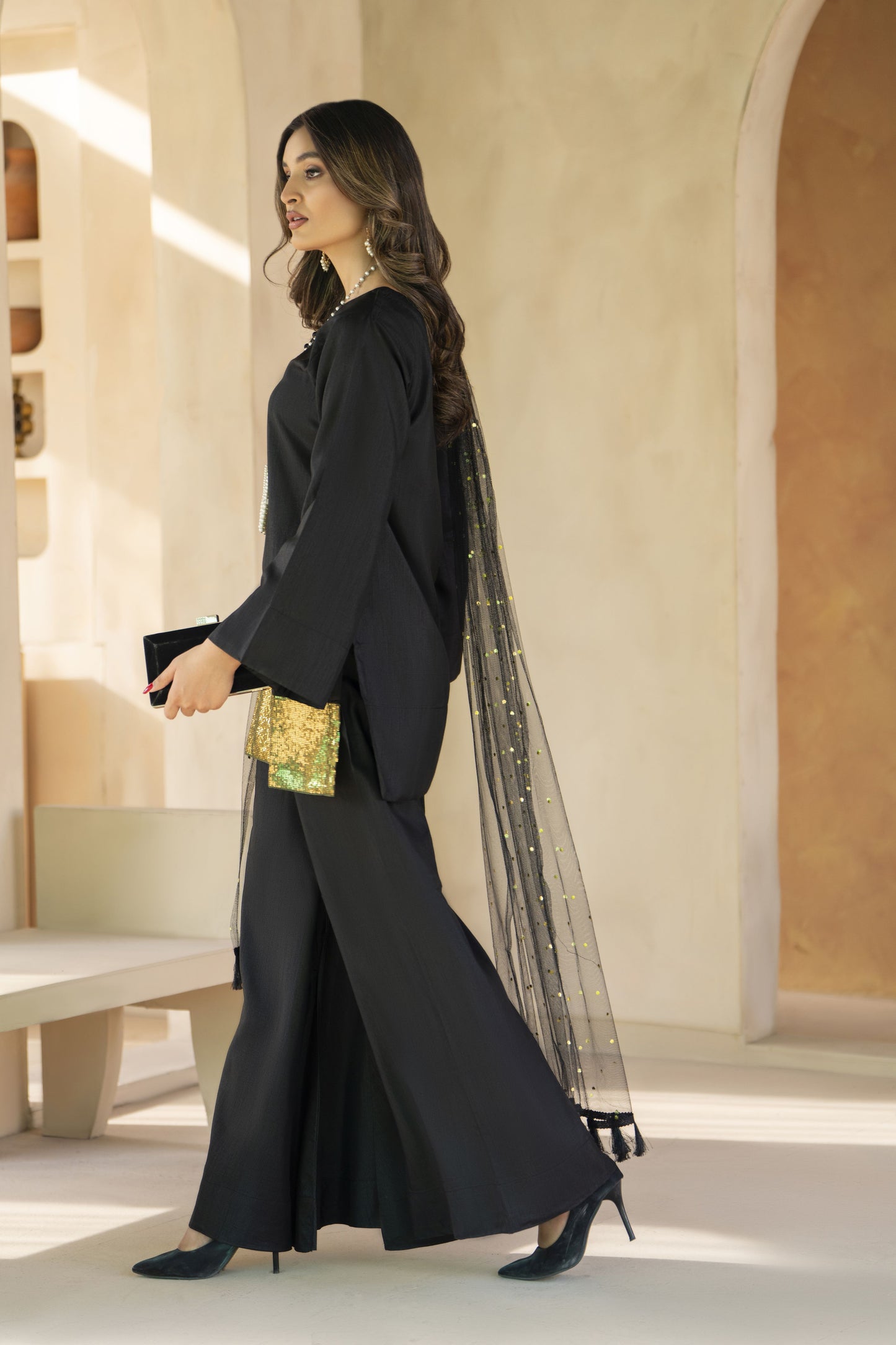 Gold Glamour Ready to Wear 3 Pcs Embroidered Dress