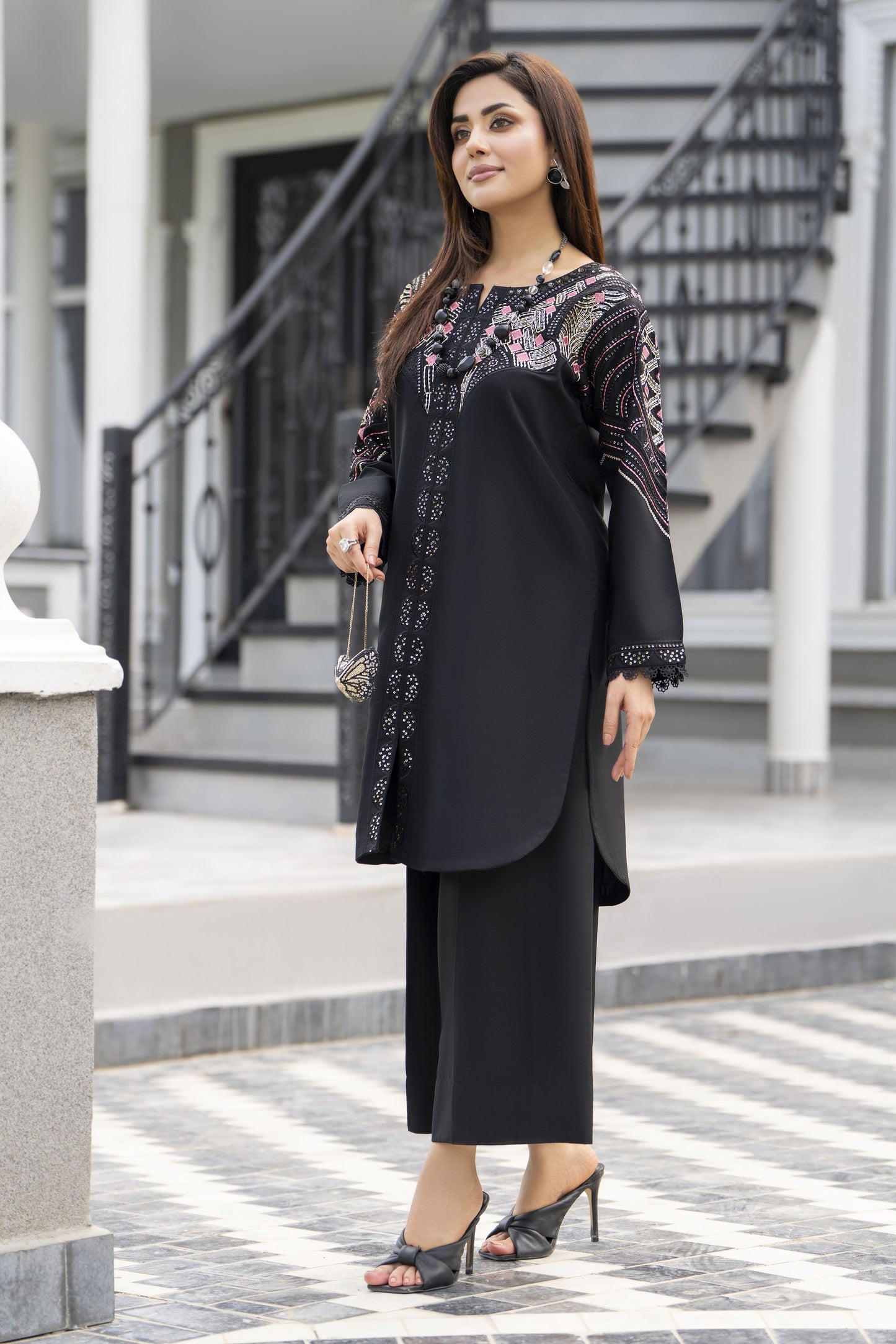 Black Pearl Ready to Wear 2 Pcs Embroidered Dress