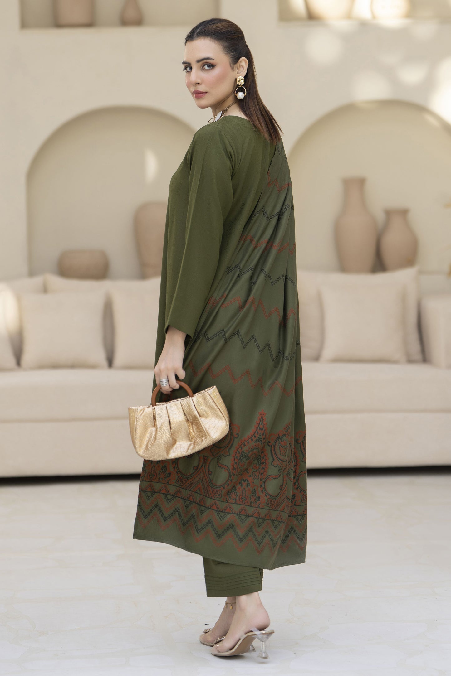 Green Pashmina Shawl Ready to Wear 3 Pcs Dress