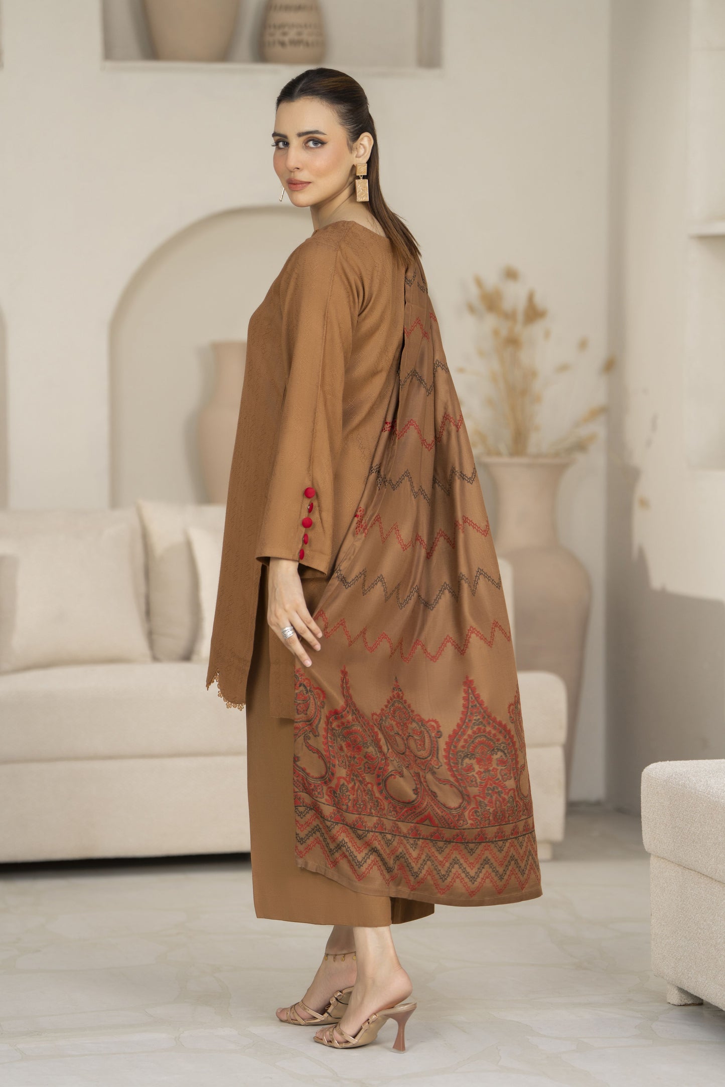 Caramel Pashmina Shawl Ready to Wear 3 Pcs Dress