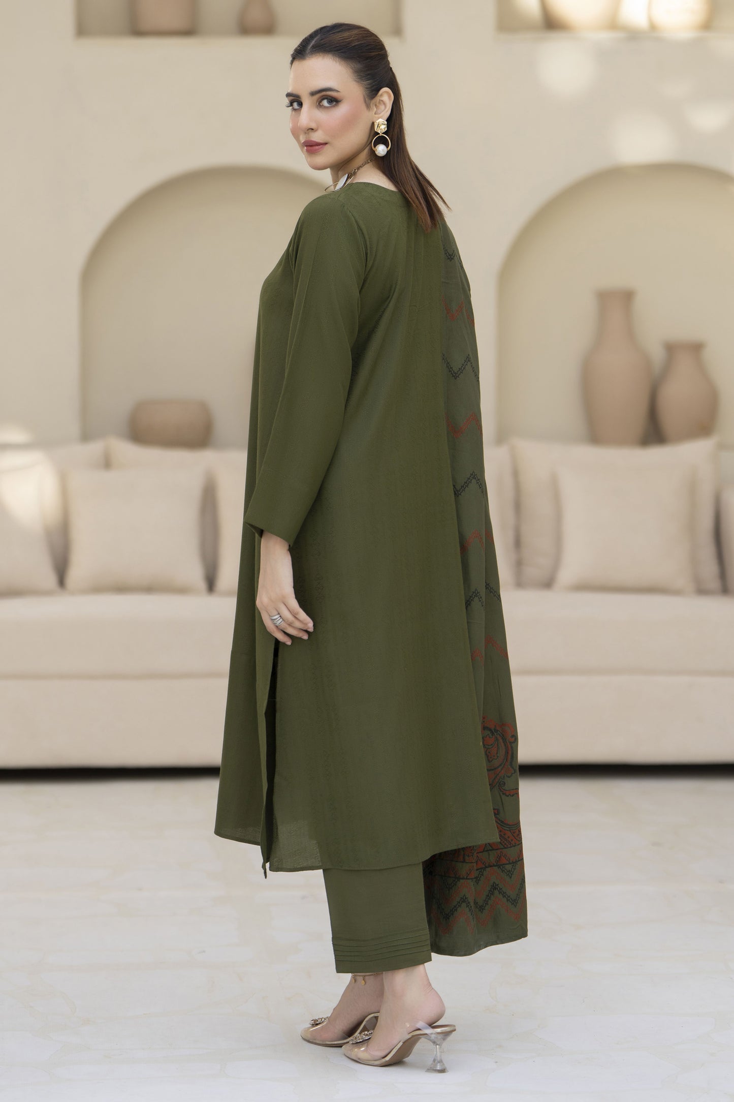 Green Pashmina Shawl Ready to Wear 3 Pcs Dress