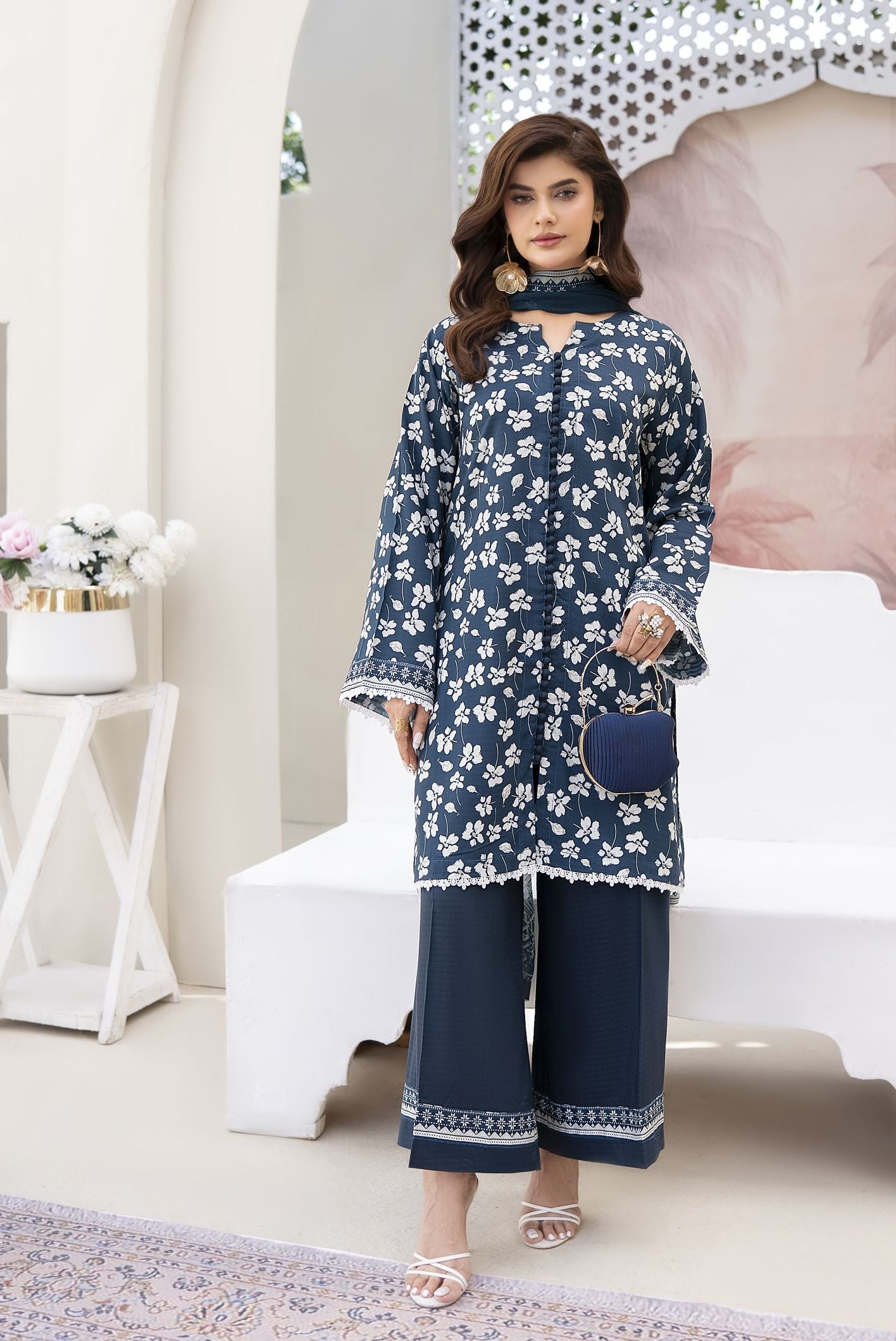 Blue Flower Ready to Wear 3 Pcs Dress