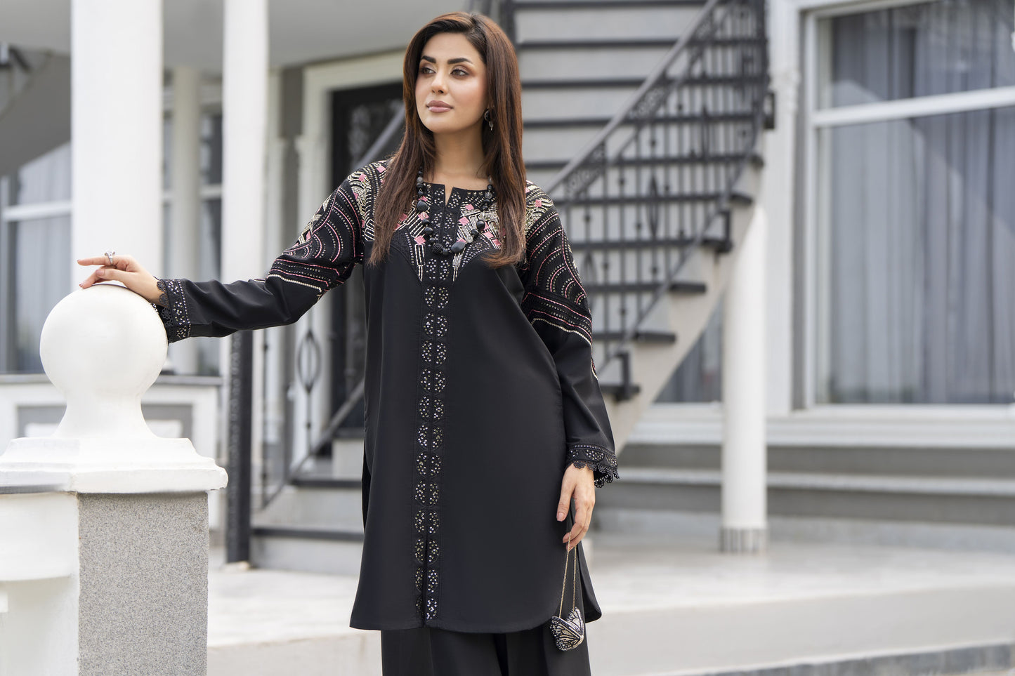 Black Pearl Ready to Wear 2 Pcs Embroidered Dress