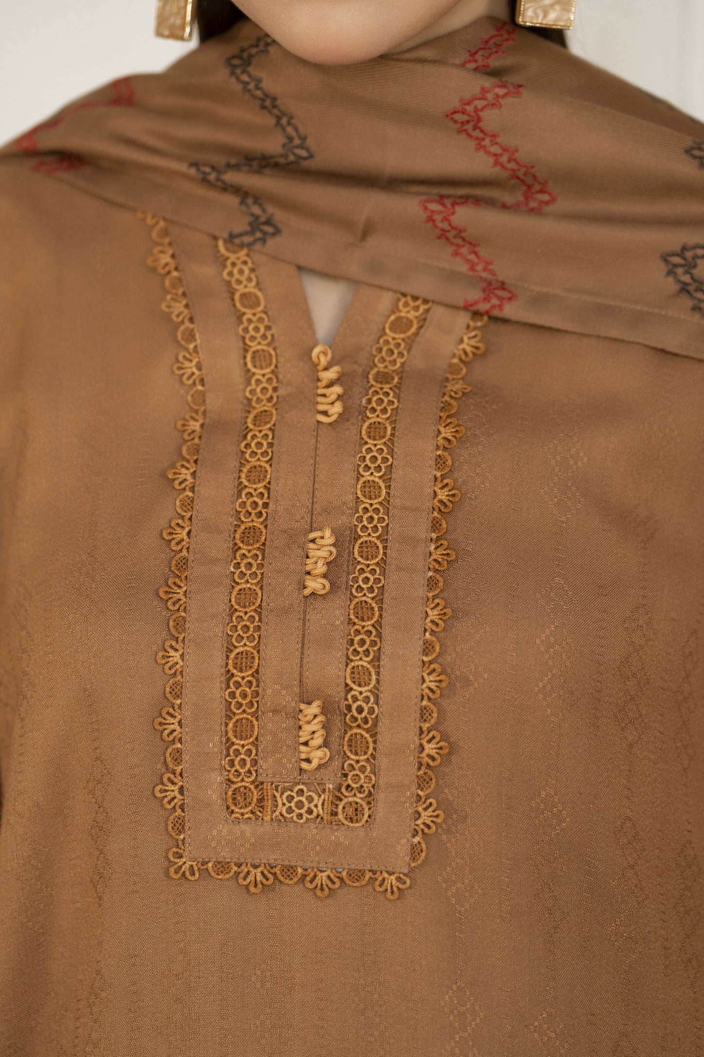 Caramel Pashmina Shawl Ready to Wear 3 Pcs Dress