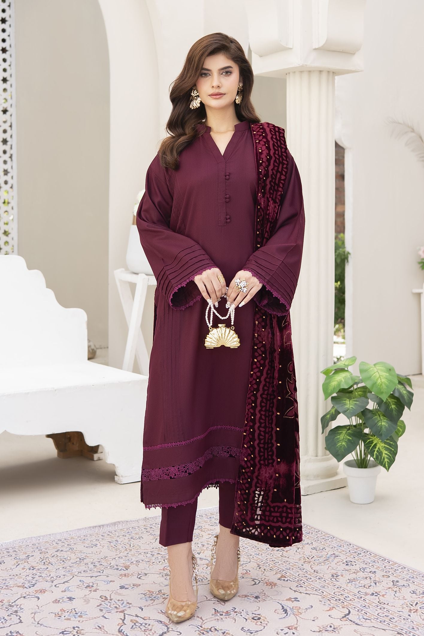 Maroon Palachi Ready to Wear 3 Pcs Dress