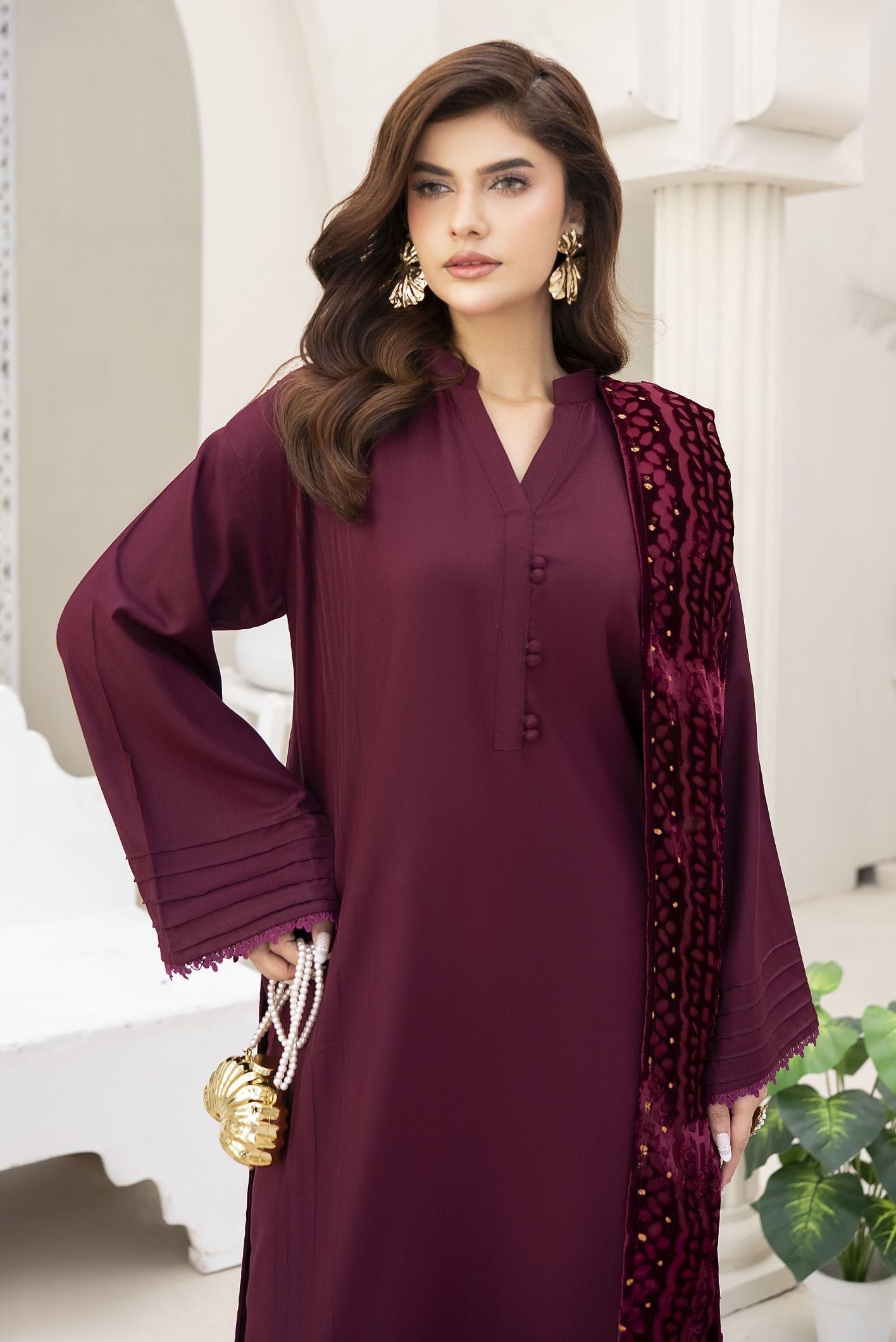 Maroon Palachi Ready to Wear 3 Pcs Dress