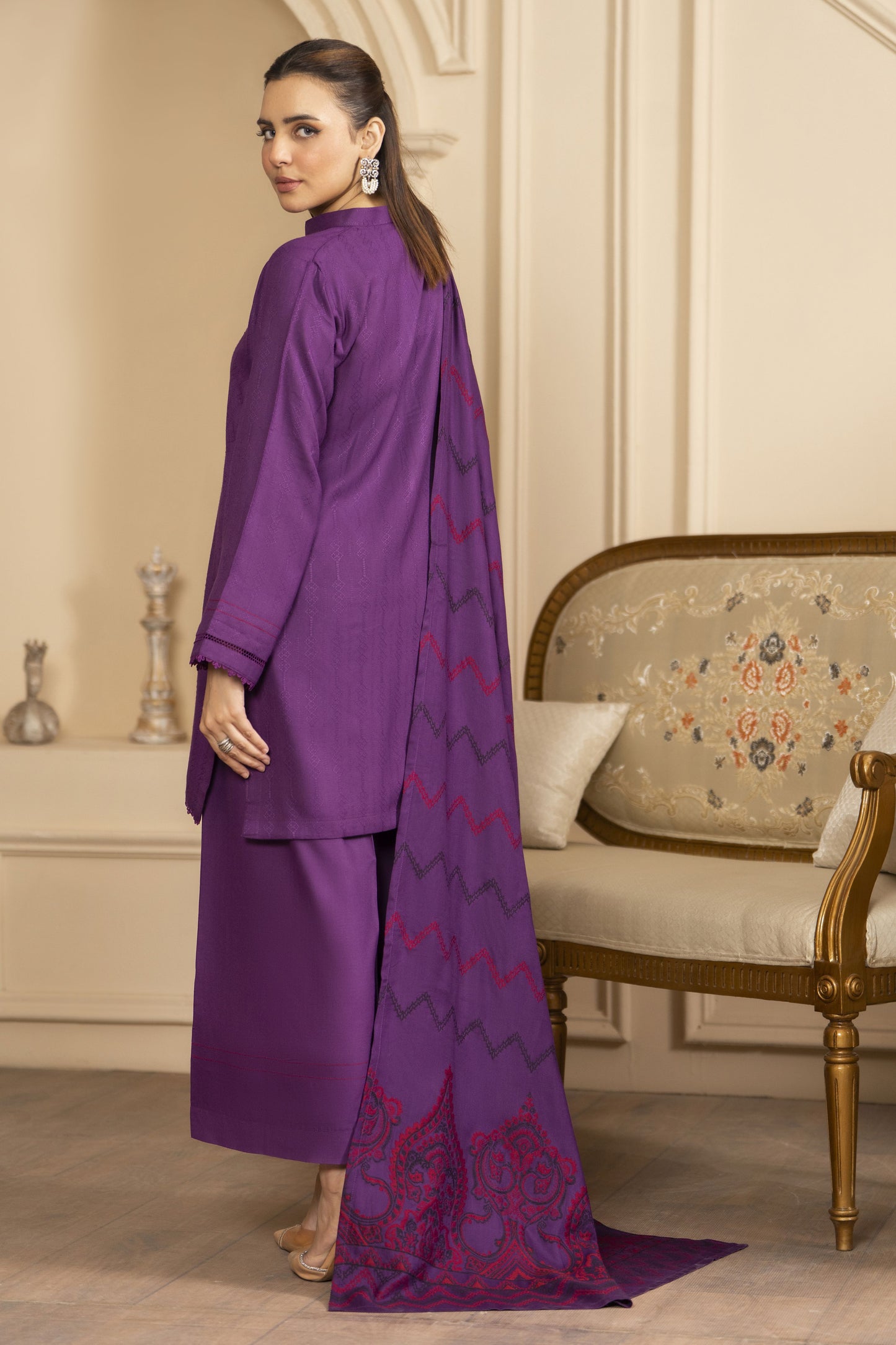 Purple Pashmina Shawl Ready to Wear 3 Pcs Dress
