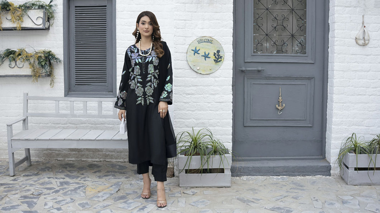 Black Praise Ready to Wear 3 Pcs Embroidered Dress