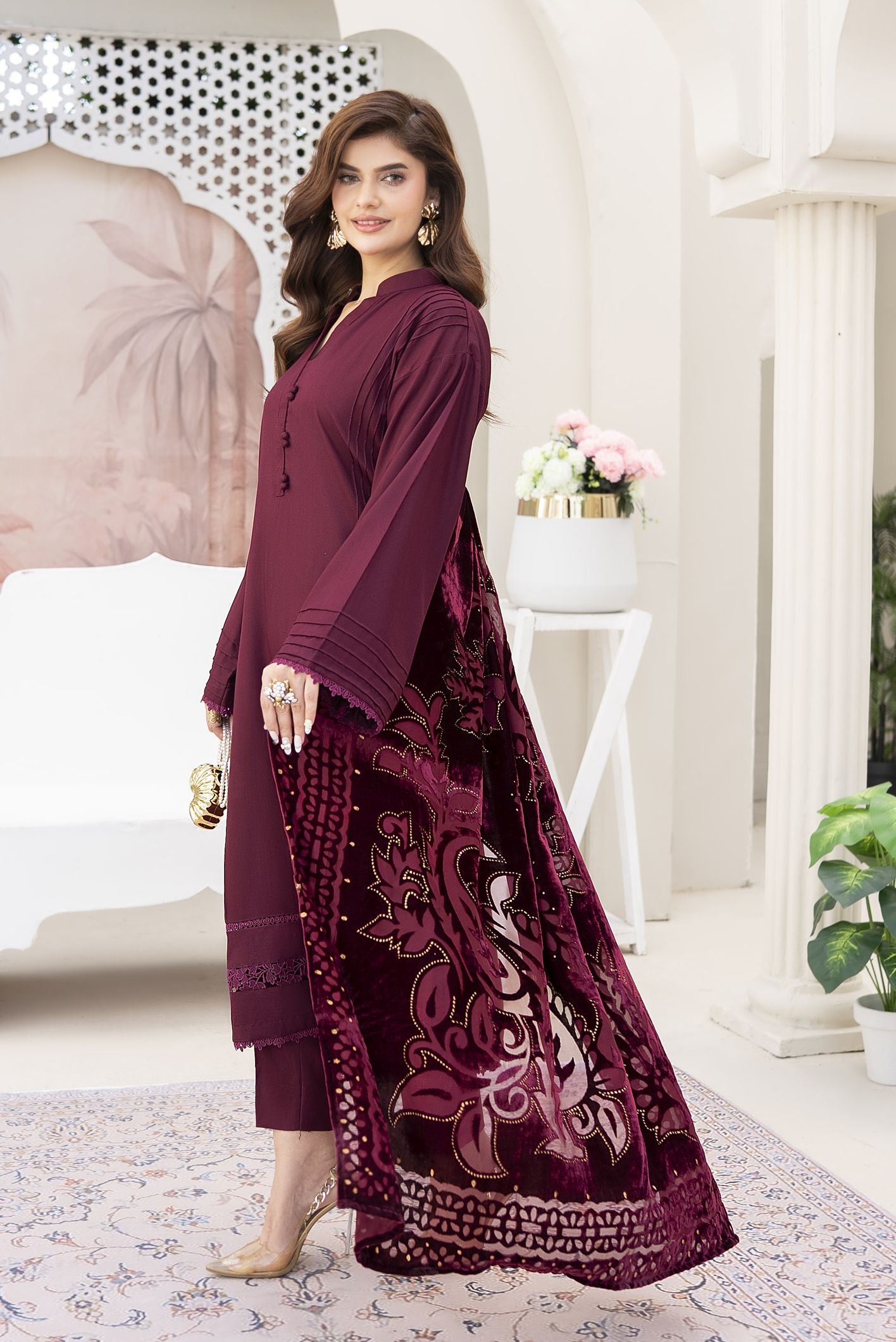 Maroon Palachi Ready to Wear 3 Pcs Dress