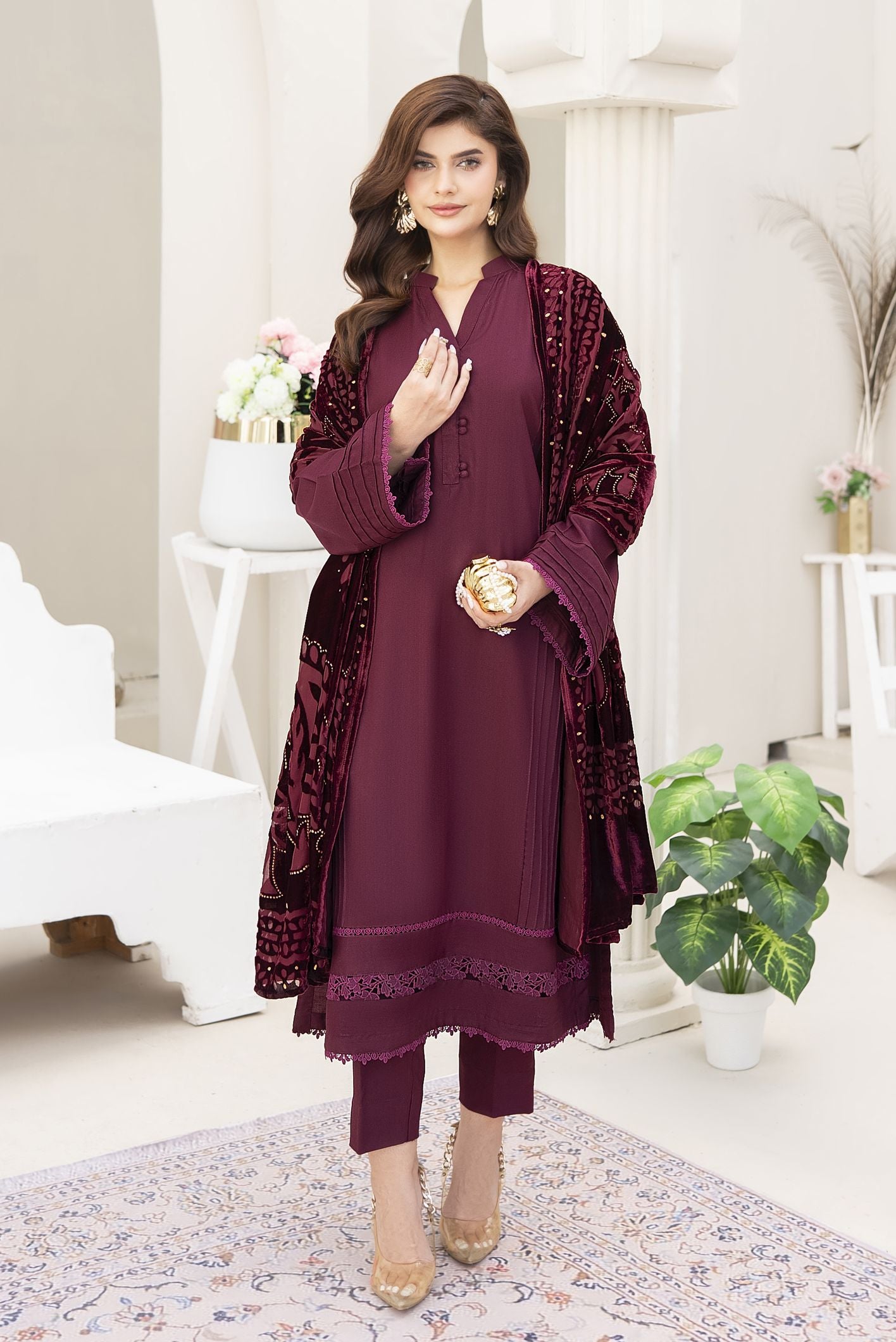 Maroon Palachi Ready to Wear 3 Pcs Dress