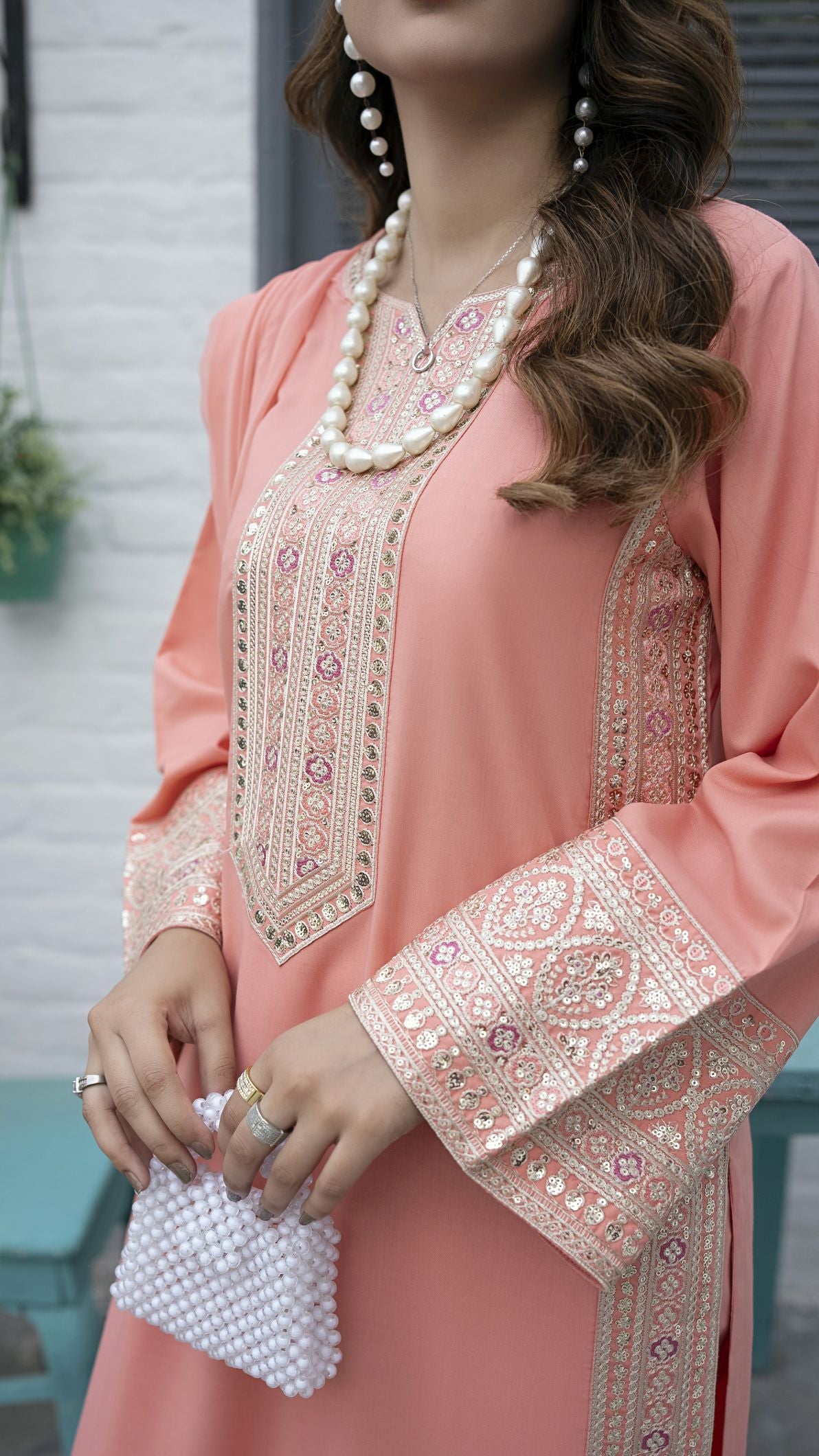 Pretty Peach Ready to Wear 3 Pcs Embroidered Dress