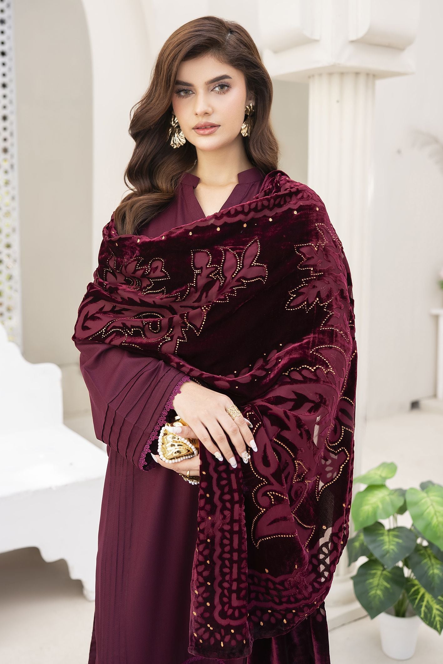 Maroon Palachi Ready to Wear 3 Pcs Dress