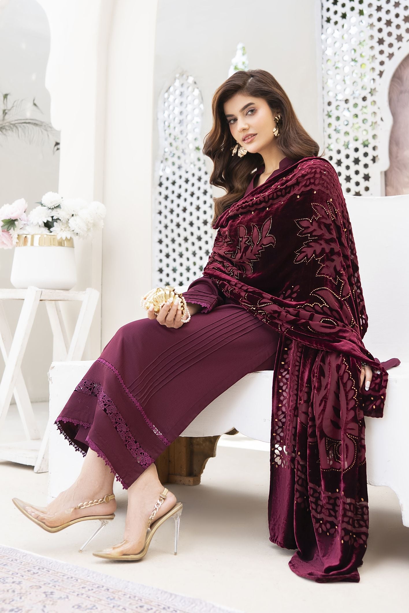 Maroon Palachi Ready to Wear 3 Pcs Dress