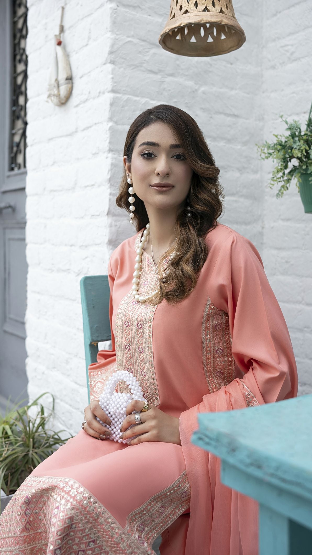 Pretty Peach Ready to Wear 3 Pcs Embroidered Dress