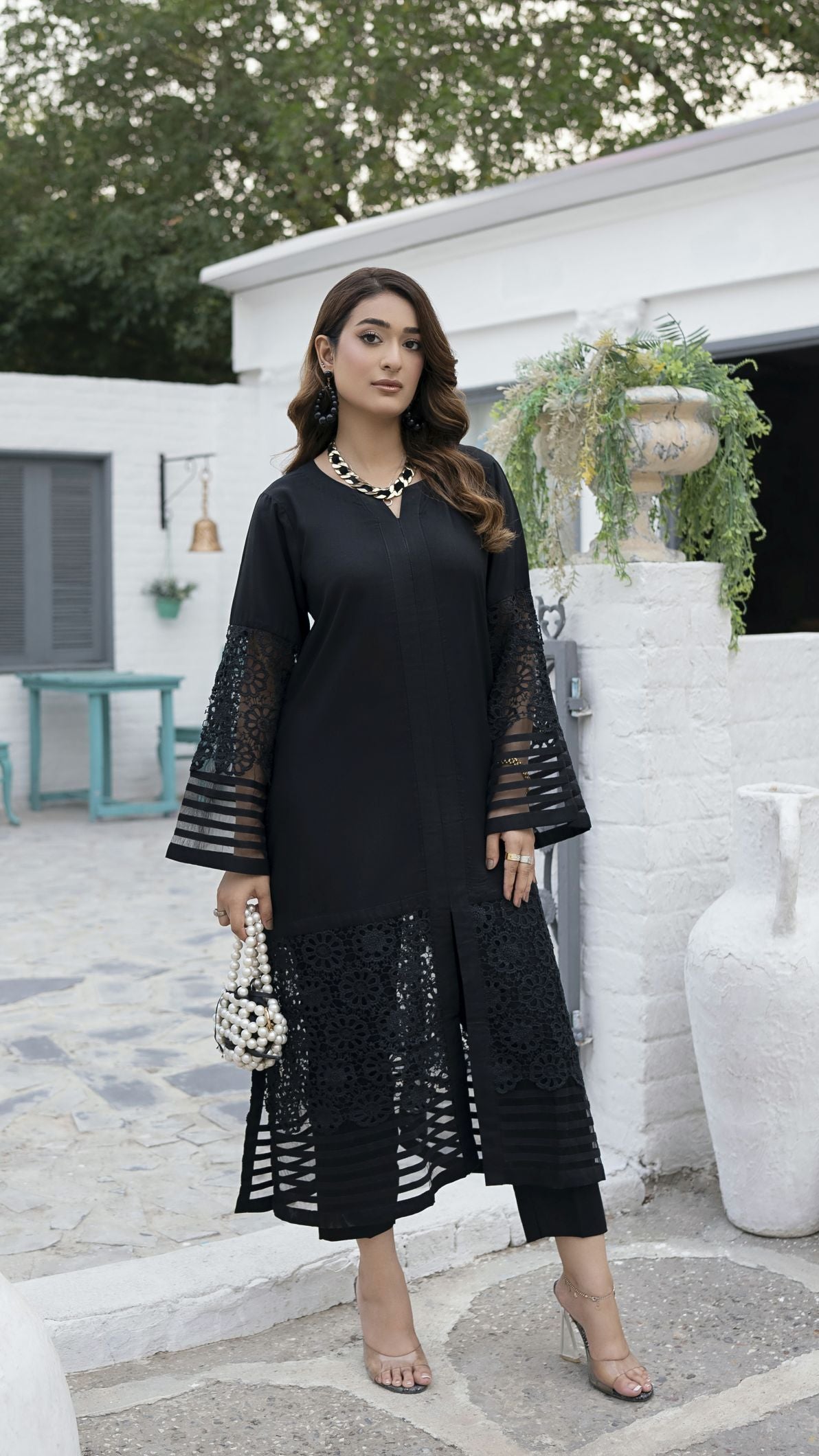 Black Crochet Ready to Wear 2 Pcs Dress