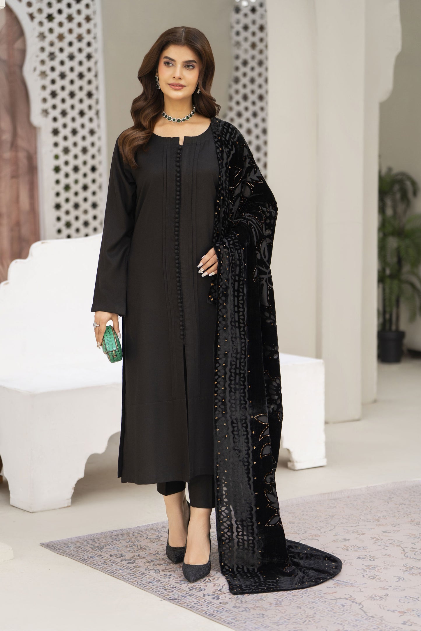 Black Palachi Shawl Ready to wear 3 Pcs Winter Dress