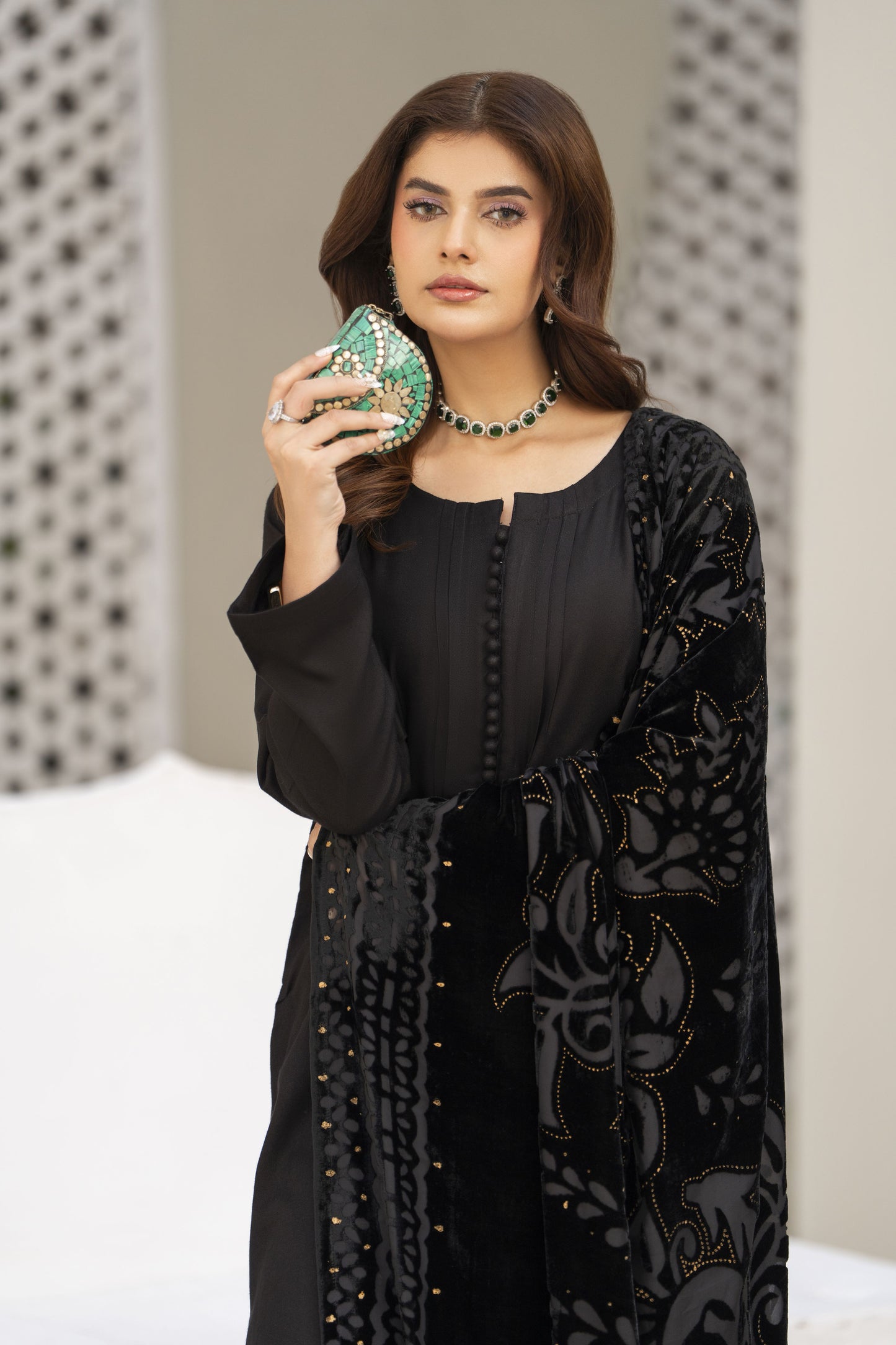 Black Palachi Shawl Ready to wear 3 Pcs Winter Dress