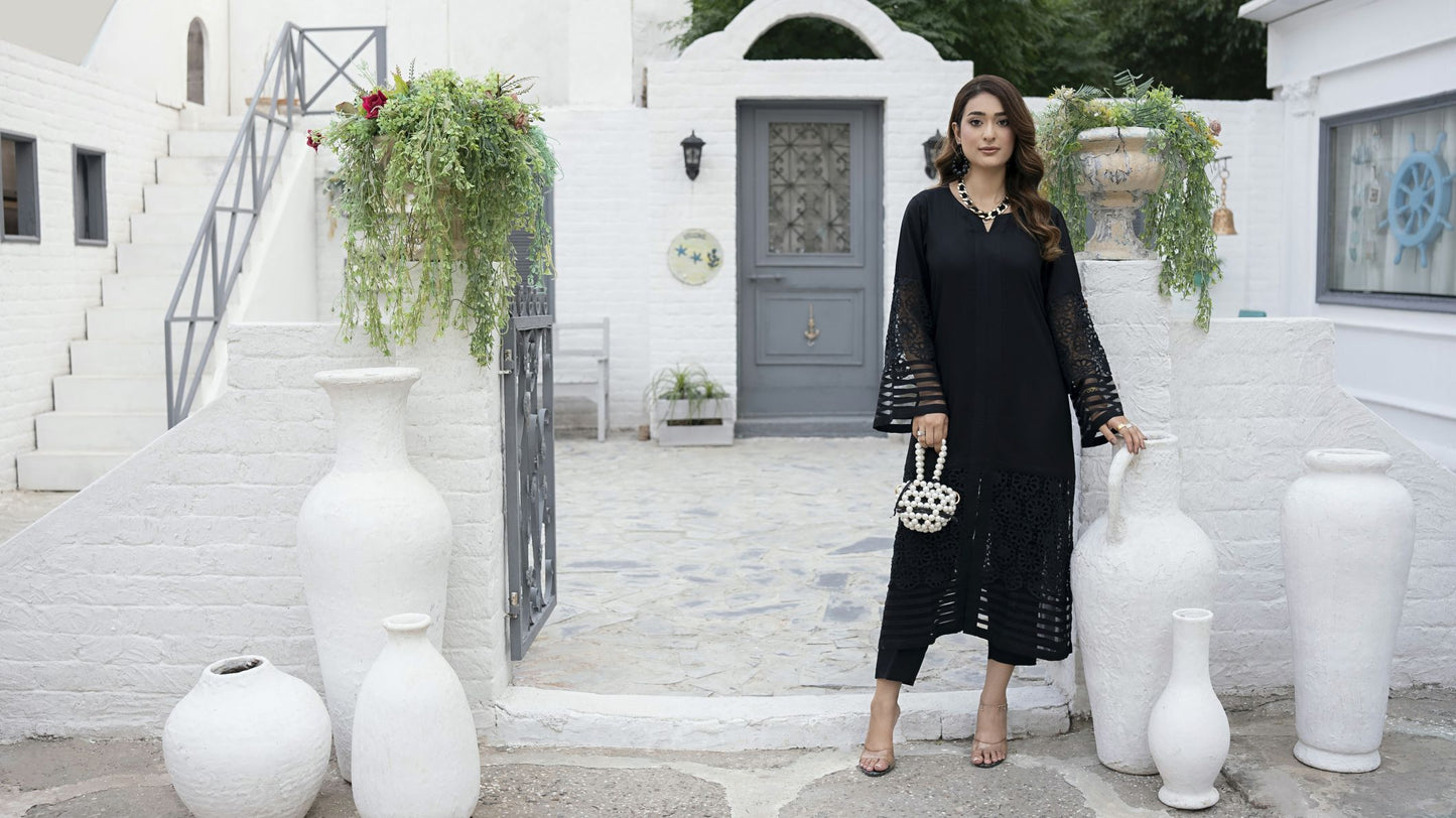Black Crochet Ready to Wear 2 Pcs Dress