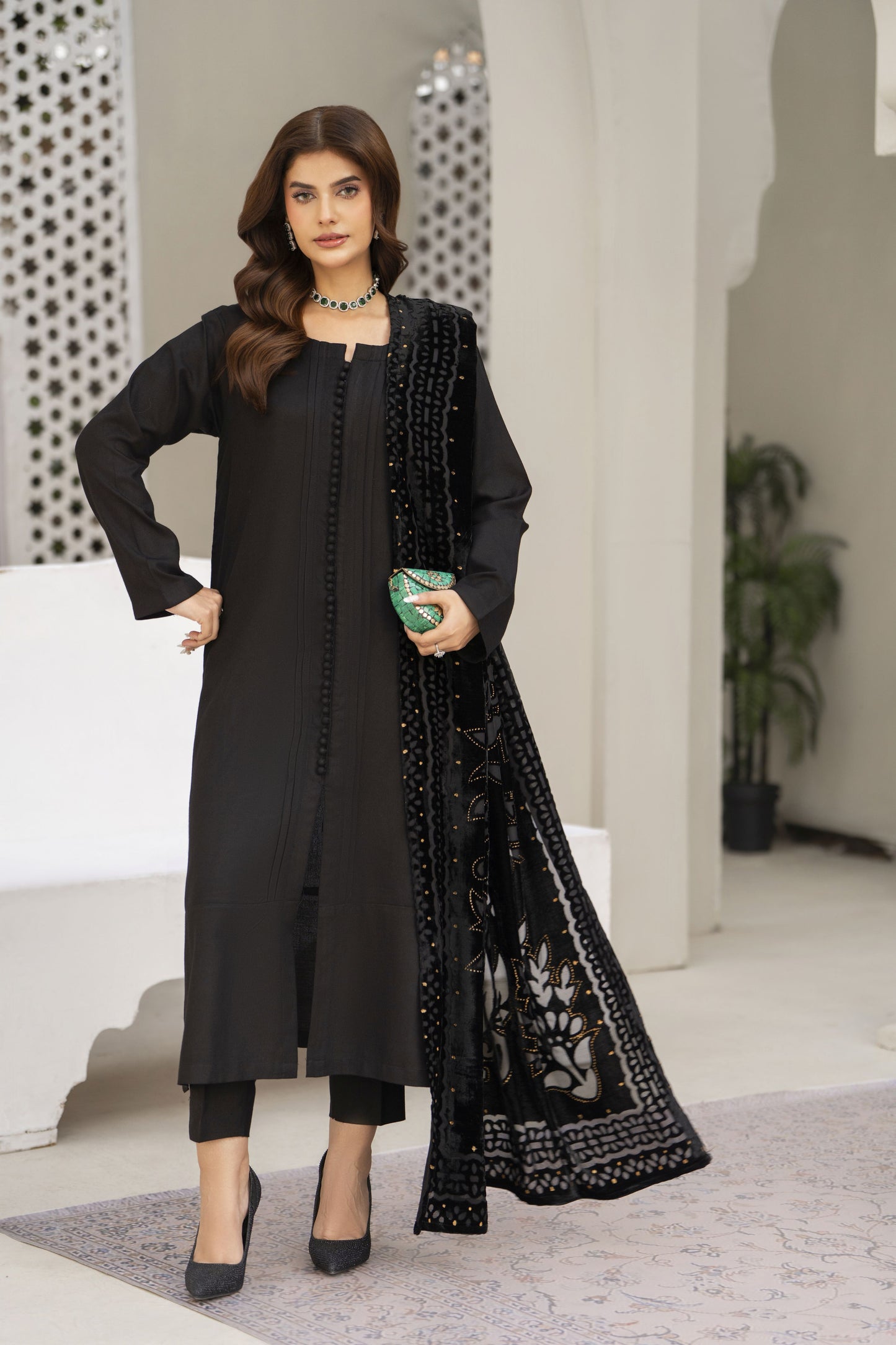 Black Palachi Shawl Ready to wear 3 Pcs Winter Dress