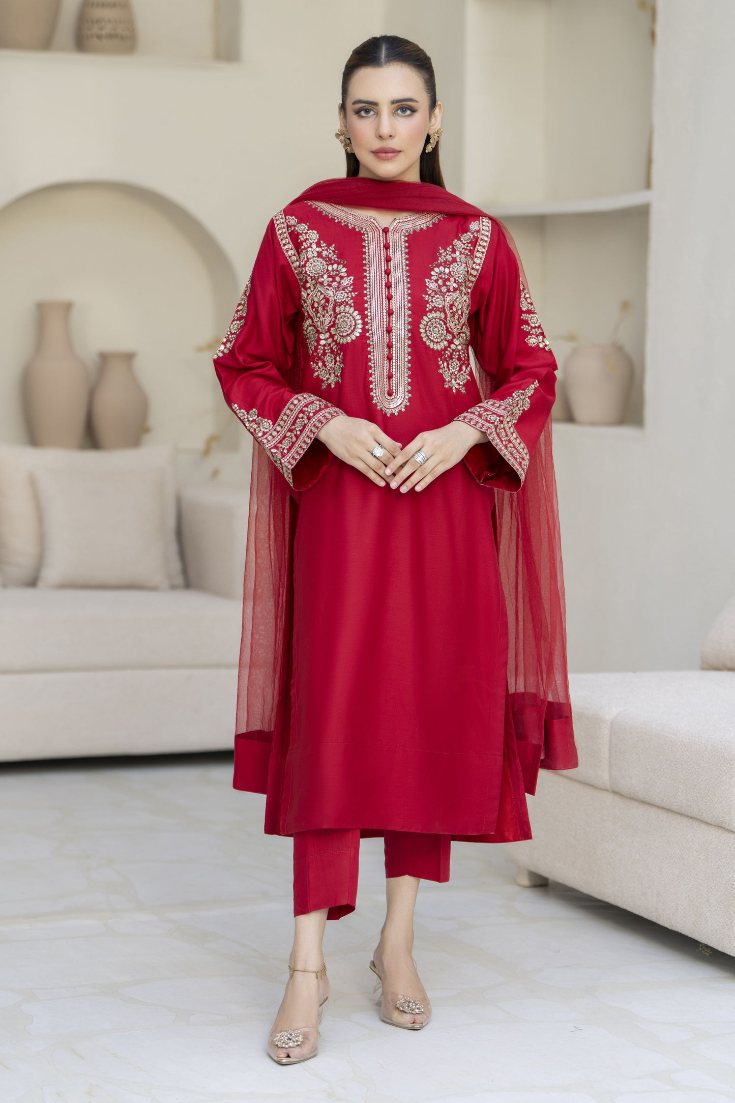 Rangeen Ready to Wear 3 Pcs Raw Silk Embroidered Dress