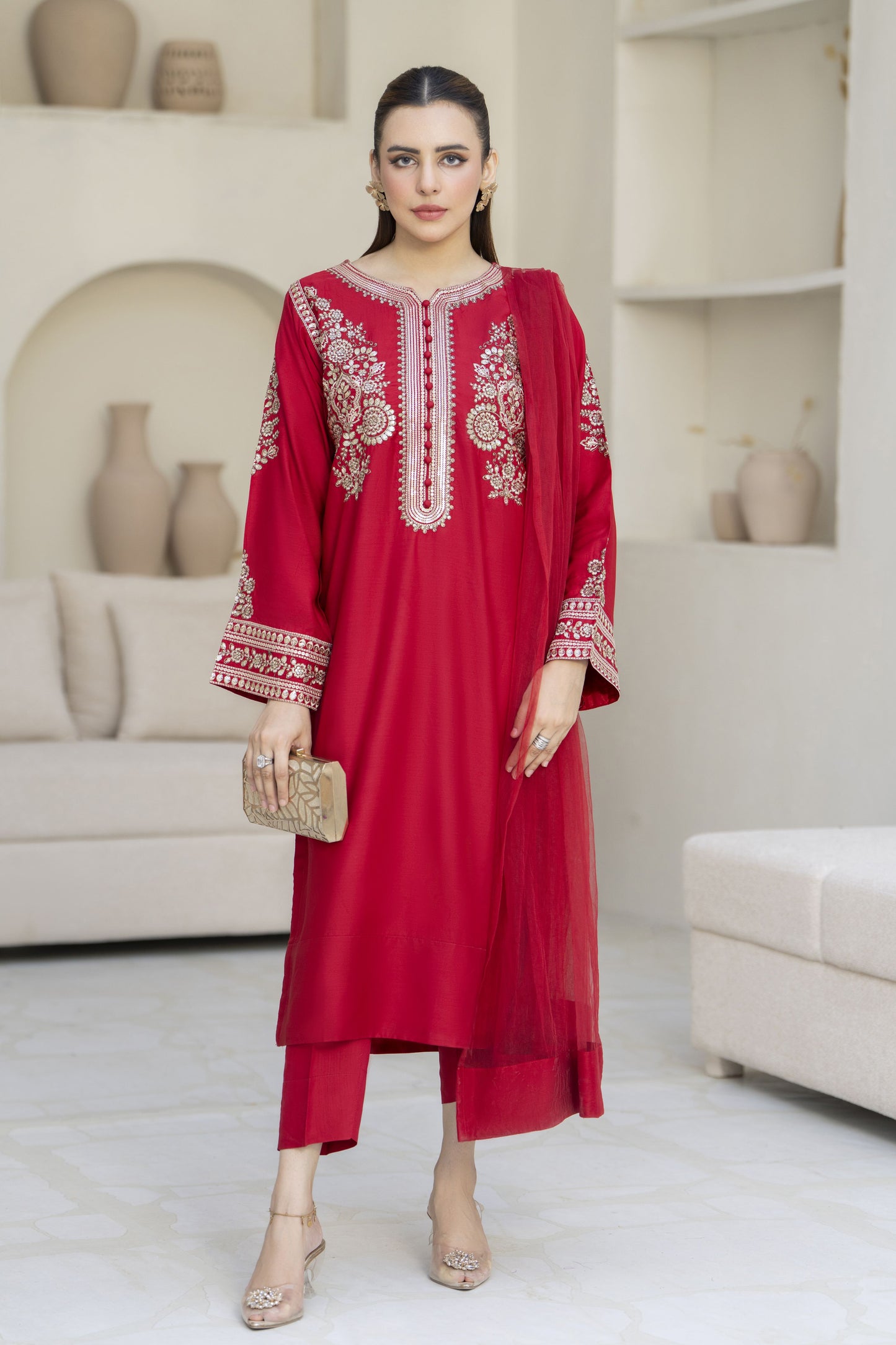 Rangeen Ready to Wear 3 Pcs Raw Silk Embroidered Dress