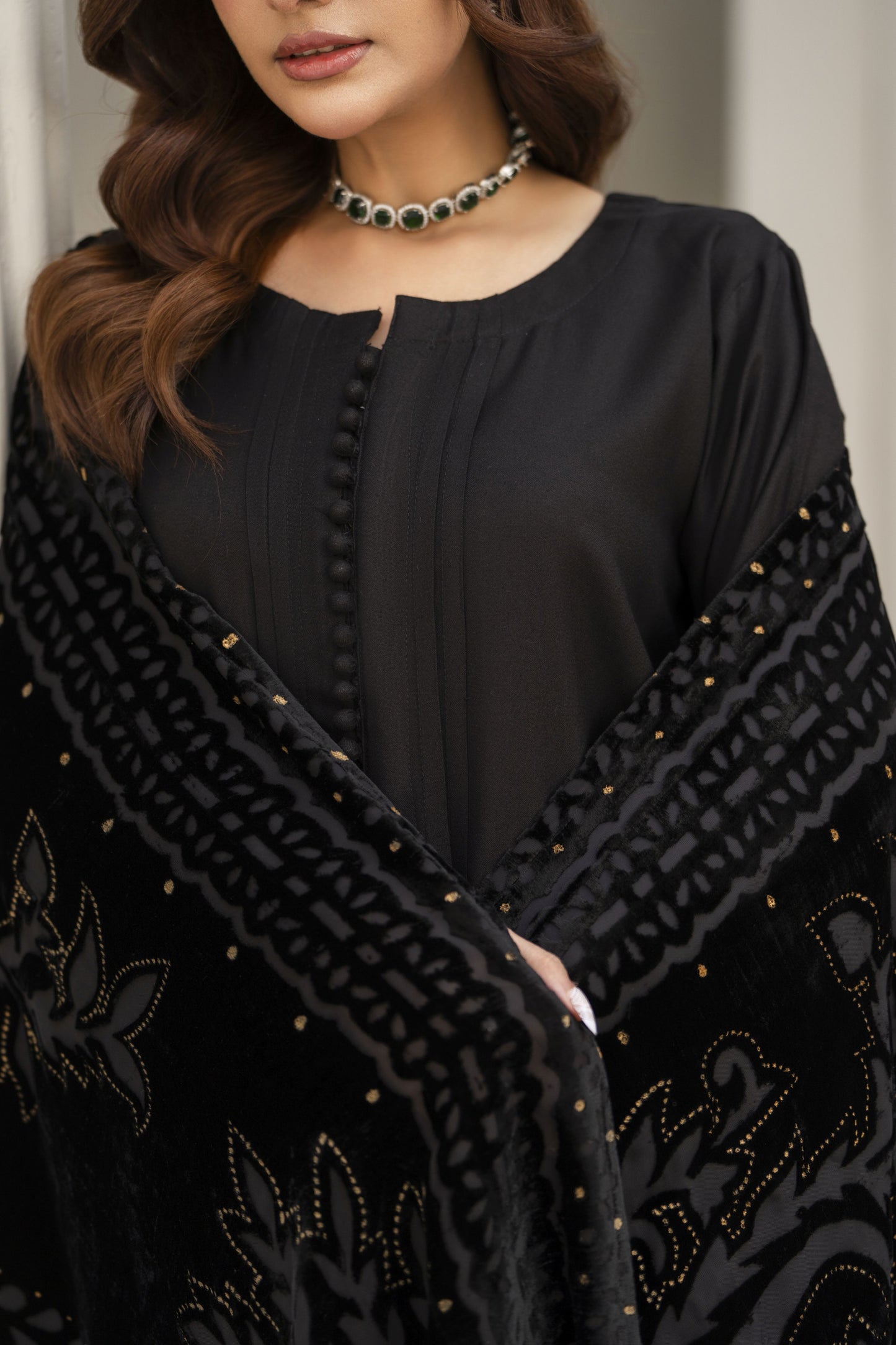 Black Palachi Shawl Ready to wear 3 Pcs Winter Dress