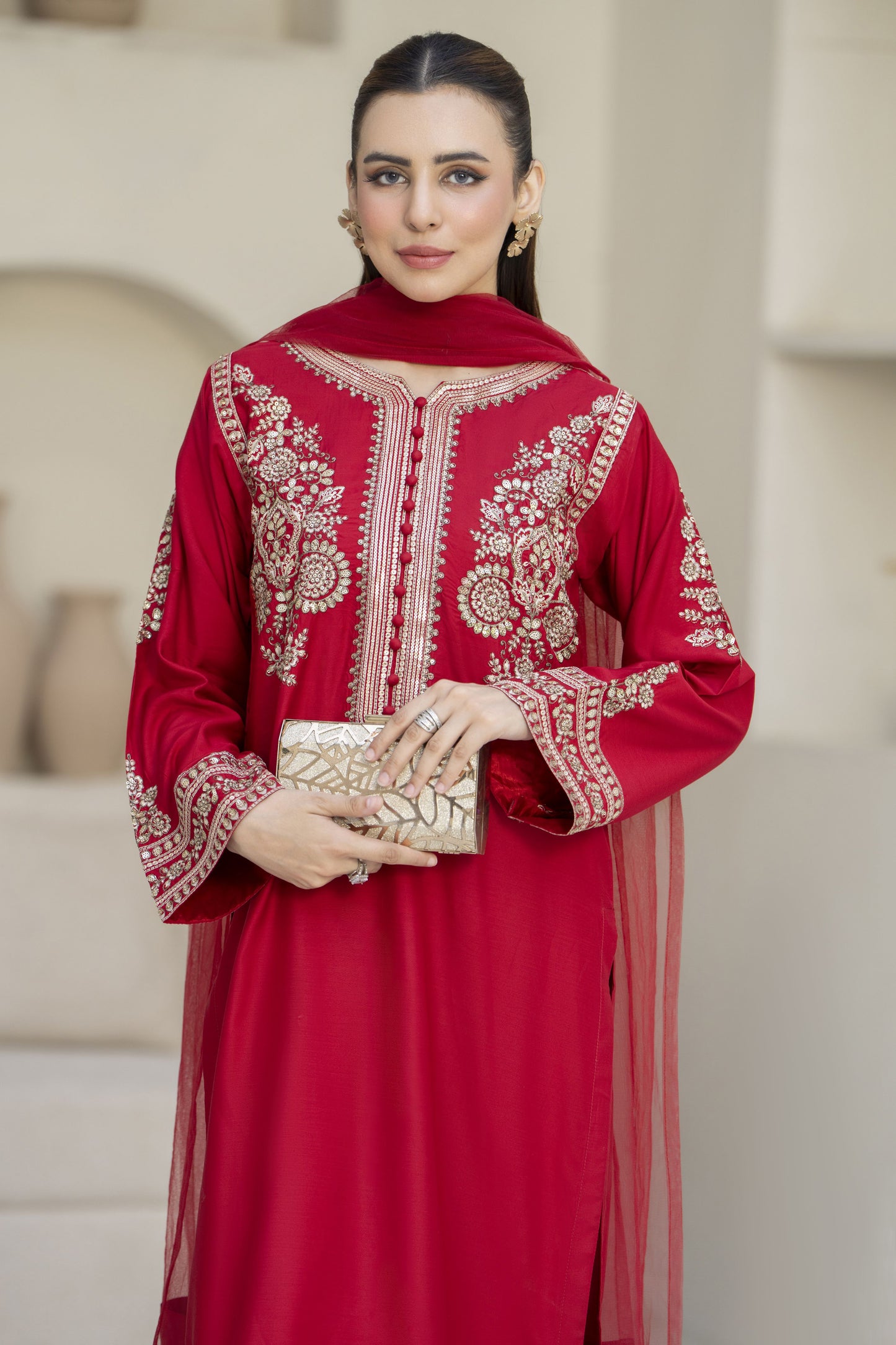 Rangeen Ready to Wear 3 Pcs Raw Silk Embroidered Dress