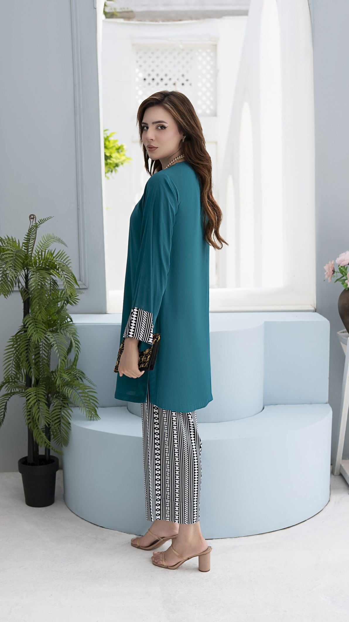 Teal Elegance Ready to Wear 2 Pcs Dress