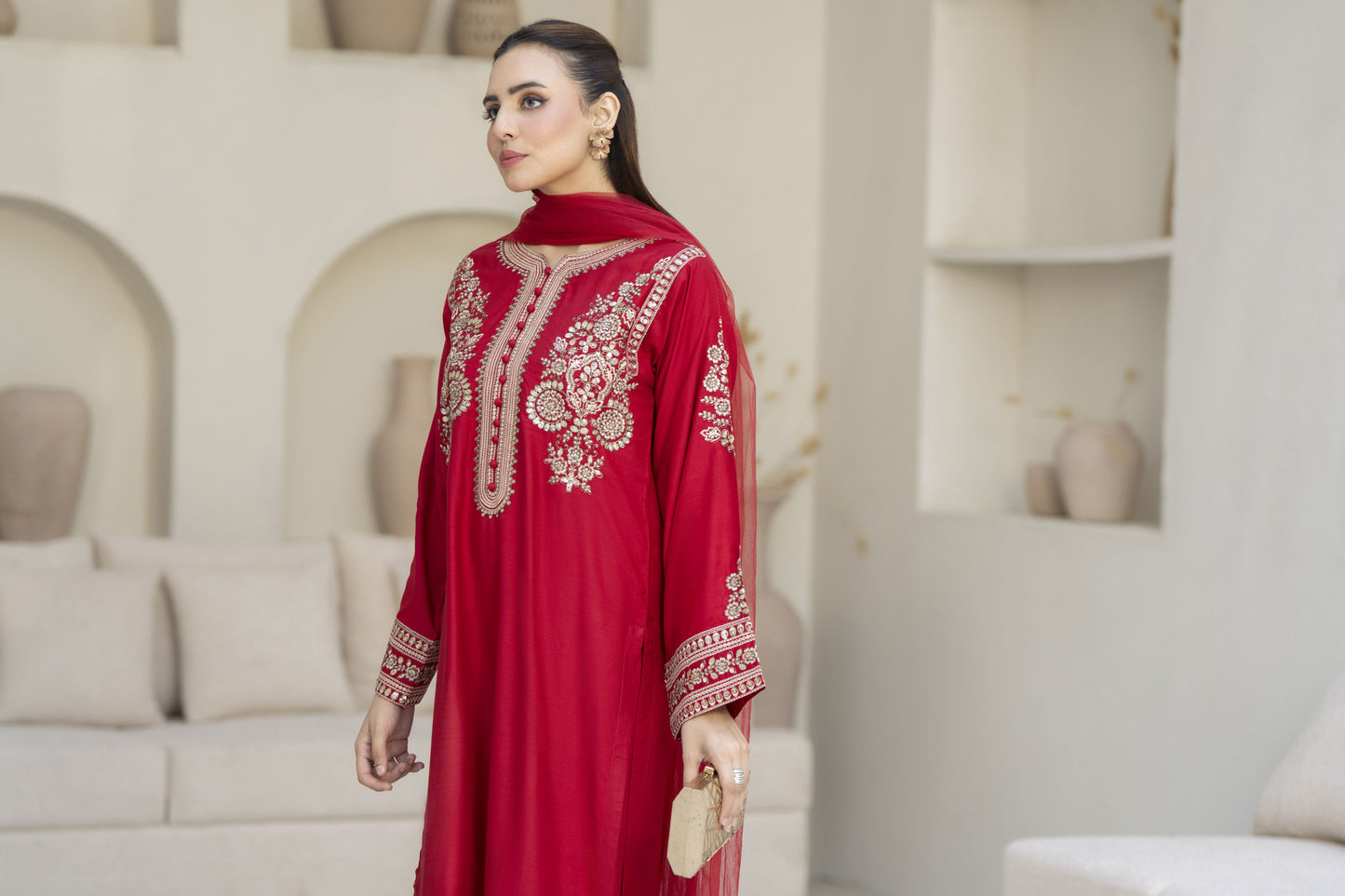 Rangeen Ready to Wear 3 Pcs Raw Silk Embroidered Dress